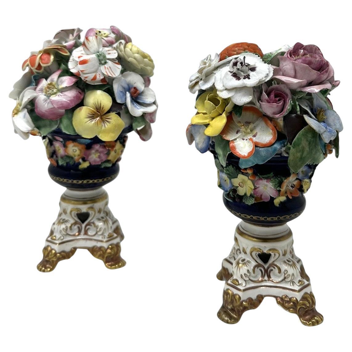 Antique Regency English Crown Derby Porcelain China Pair Urns Vases 1815-1825