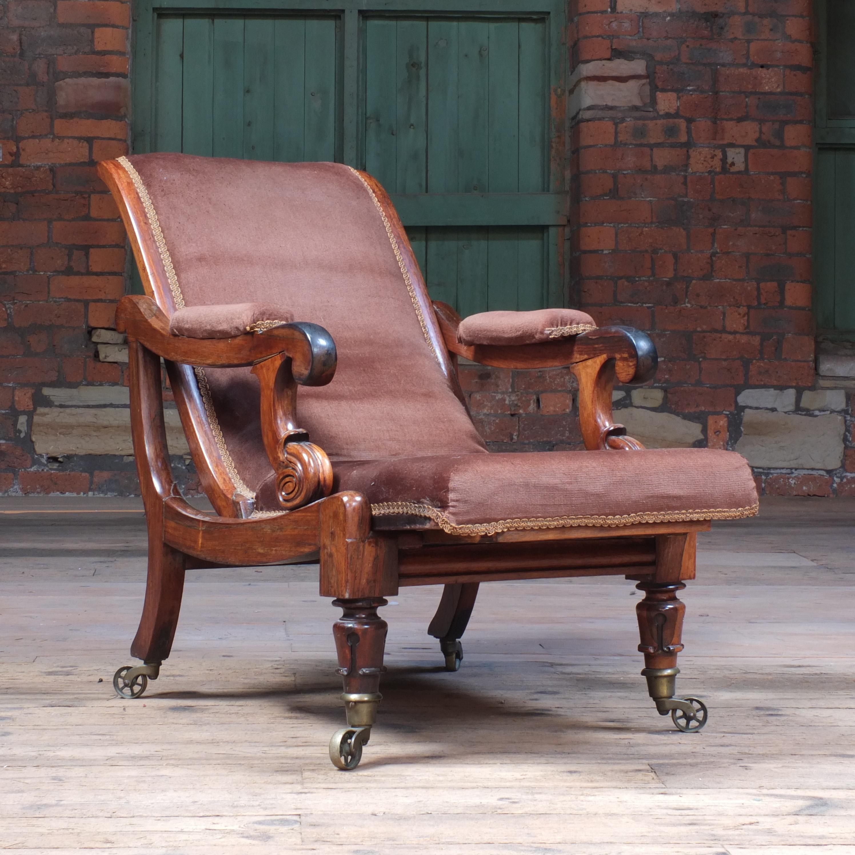 Antique Regency English William IV Rosewood Reclining Armchair 5