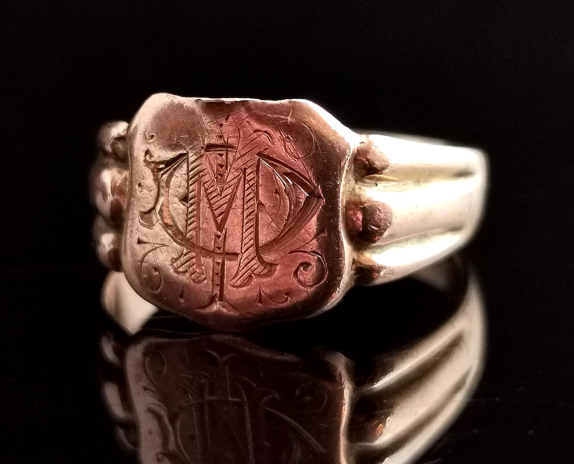 Antiker antiker Siegelring aus der Regency-Ära, monogrammiert, 9 Karat Roségold für Damen oder Herren