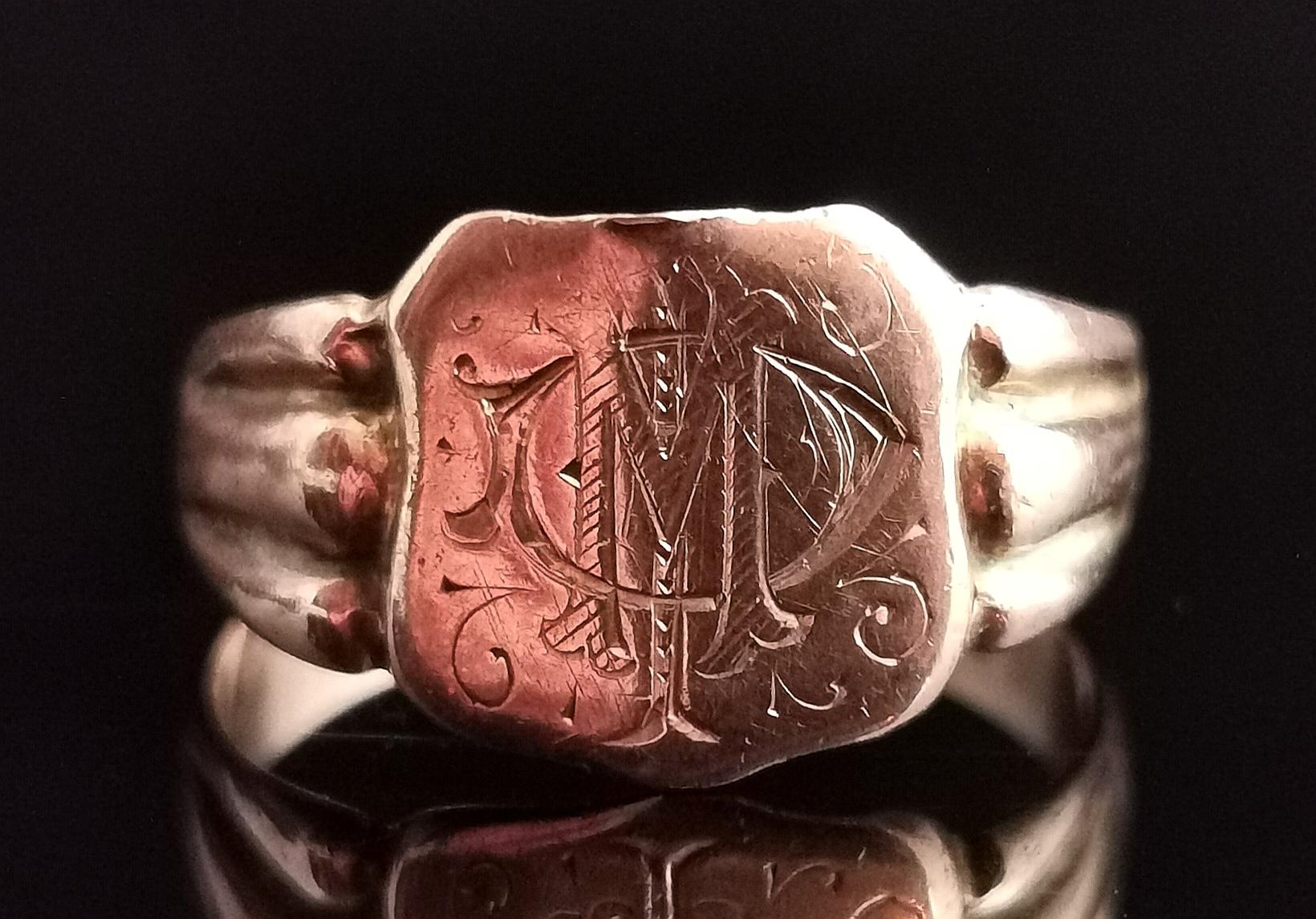 Antiker antiker Siegelring aus der Regency-Ära, monogrammiert, 9 Karat Roségold 1