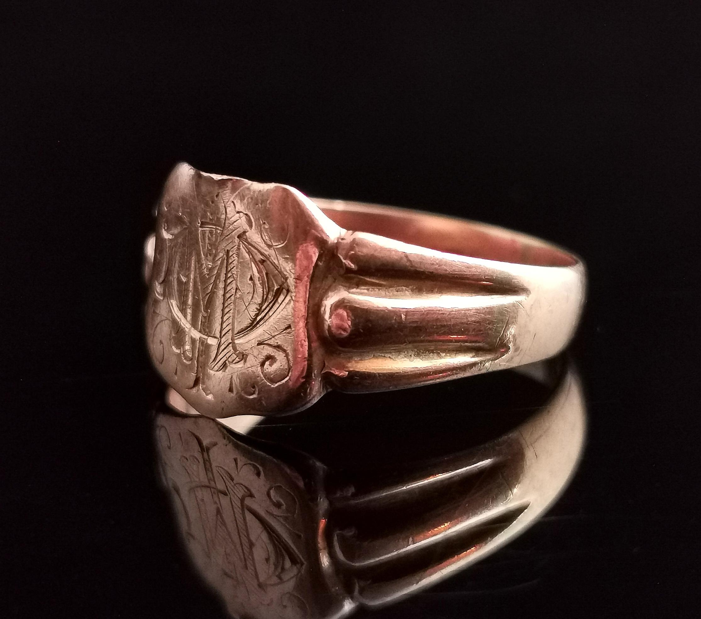 Antiker antiker Siegelring aus der Regency-Ära, monogrammiert, 9 Karat Roségold 2