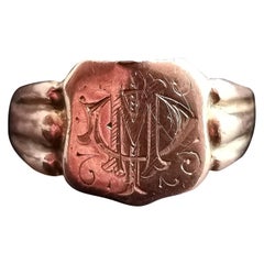 Antiker antiker Siegelring aus der Regency-Ära, monogrammiert, 9 Karat Roségold