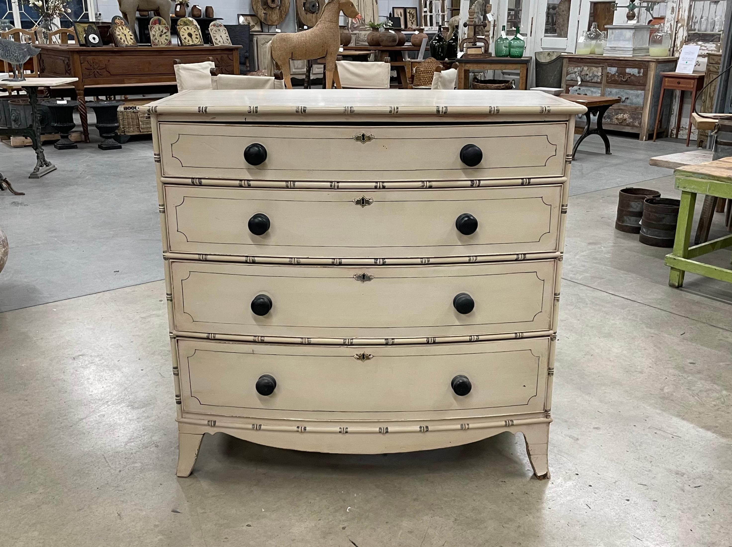British Antique Regency Faux Bamboo Chest of Drawers