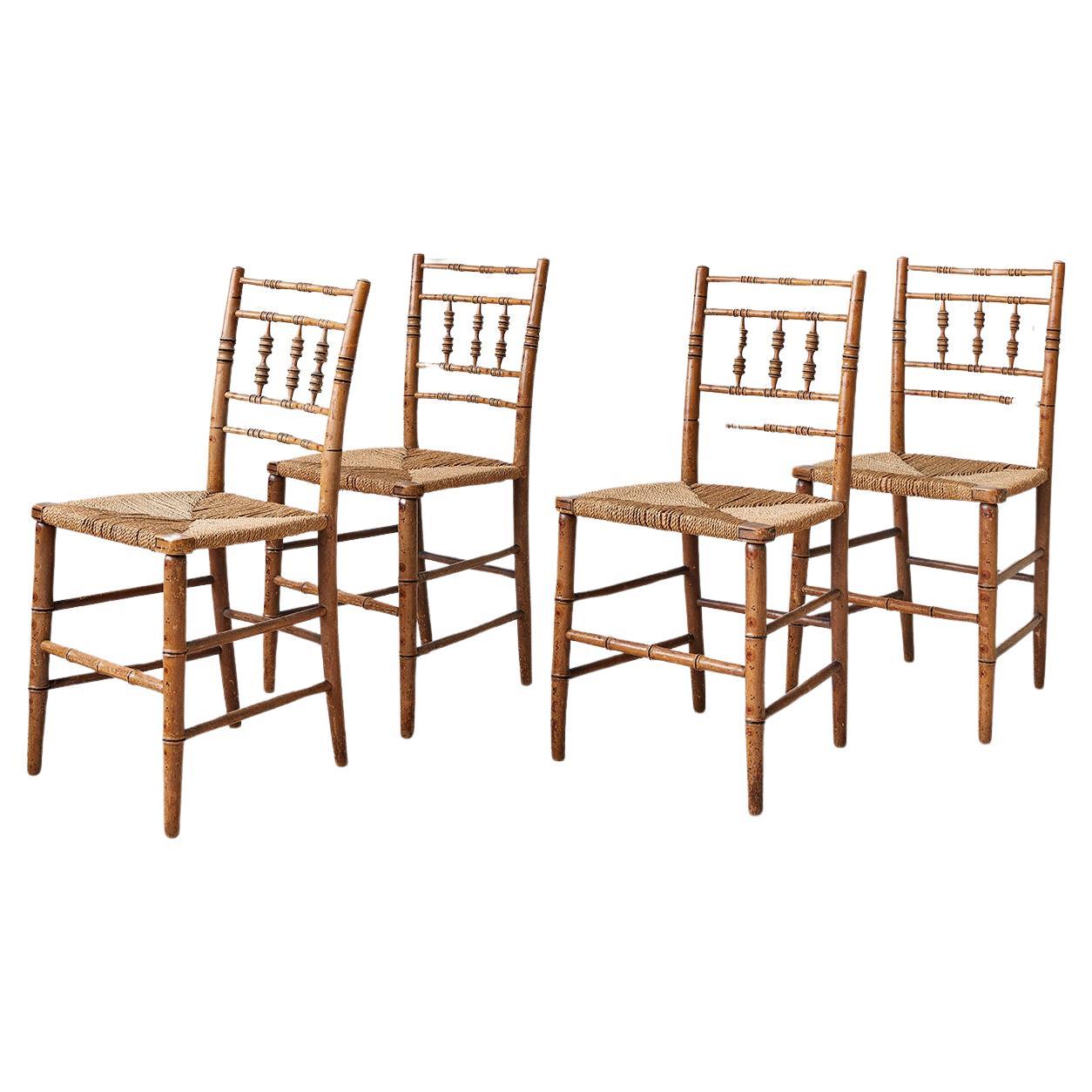 Antique Regency Faux Bamboo Side Chairs, Set of 4, England, Early 19th Century