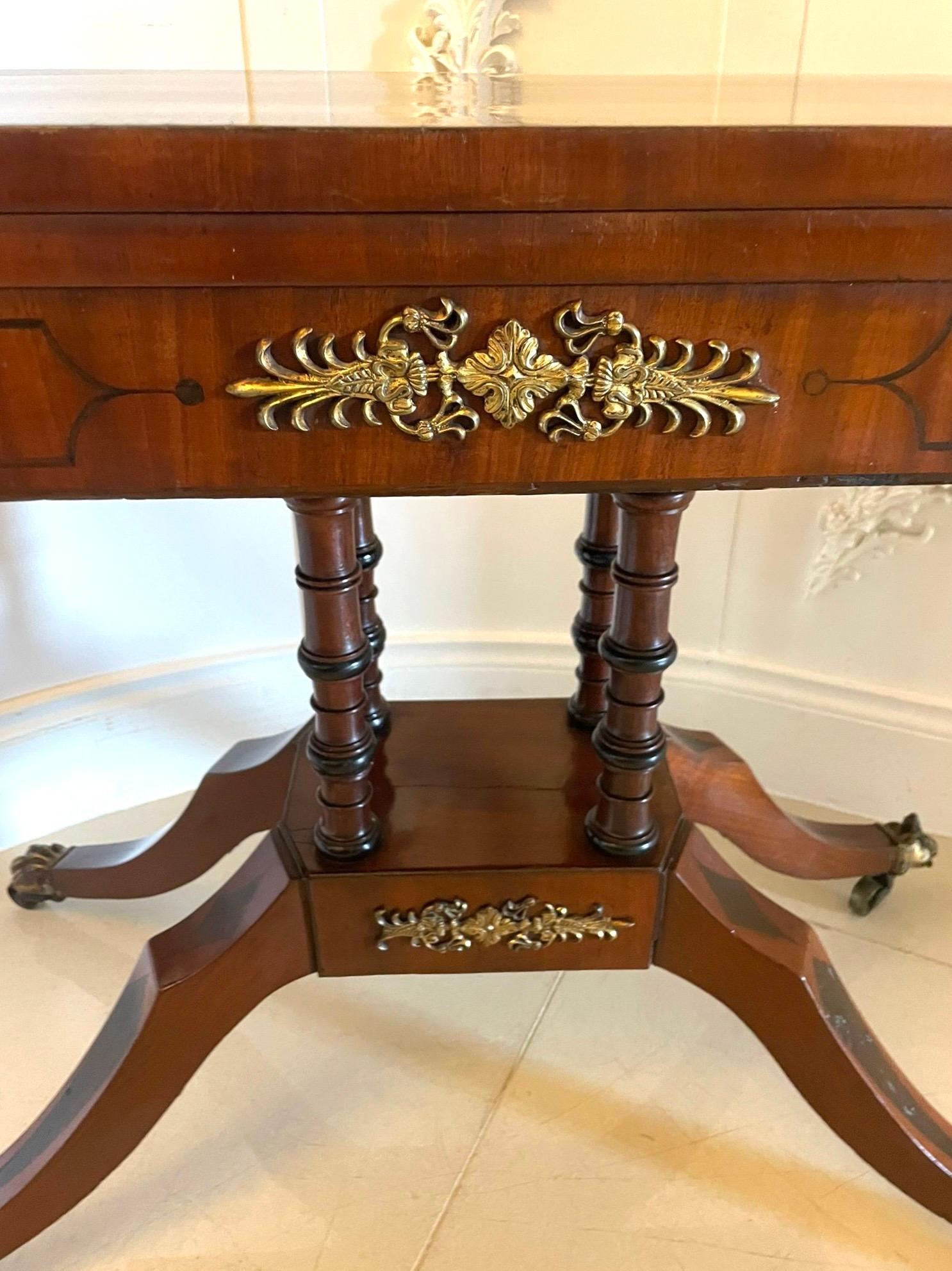 Antique Regency Figured Mahogany Card/Console Table with Gilded Brass Mounts  For Sale 8