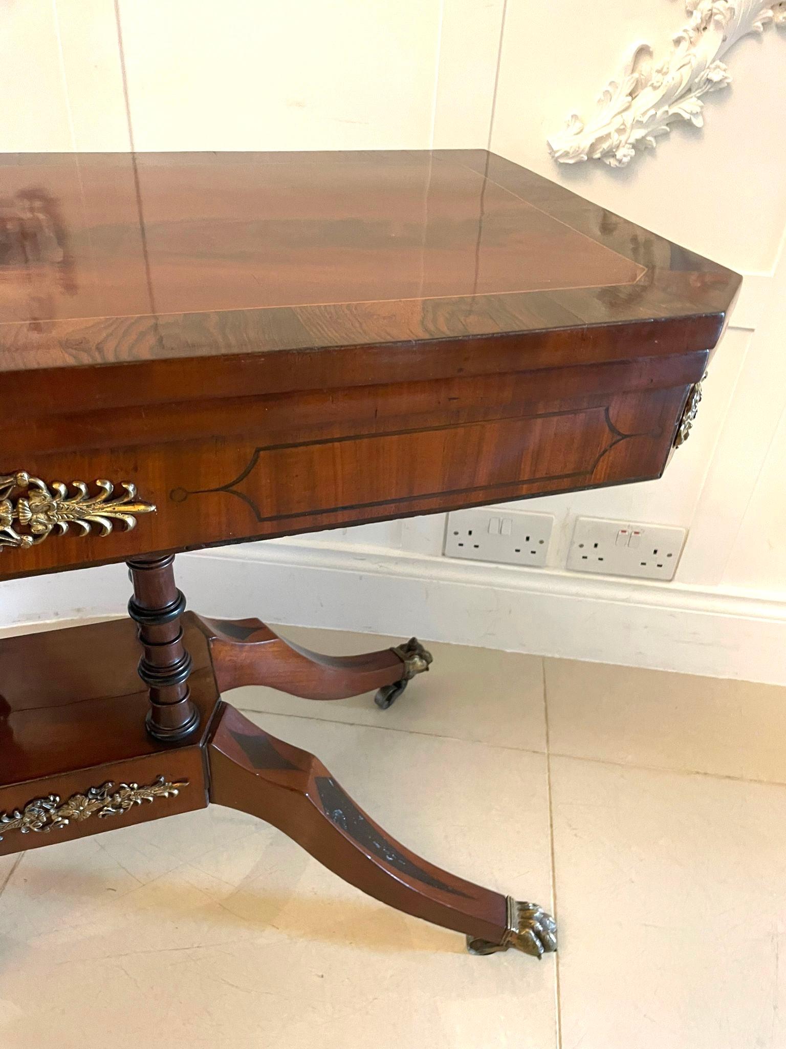 19th Century Antique Regency Figured Mahogany Card/Console Table with Gilded Brass Mounts  For Sale