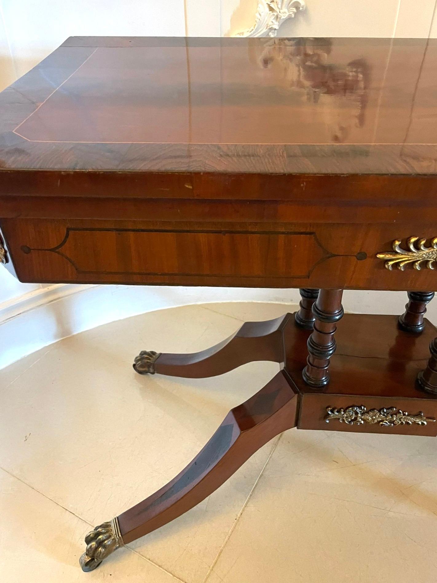 Antique Regency Figured Mahogany Card/Console Table with Gilded Brass Mounts For Sale 1