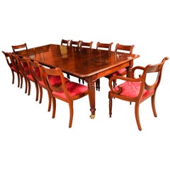 Antique Regency Flame Mahogany Dining Table and 12 Chairs, 19th Century