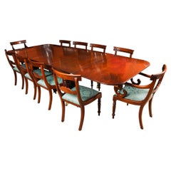 Antique Regency Flame Mahogany Dining Table 
12 chairs 19th C