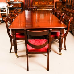 Antique Regency Flame Mahogany Dining Table 19th Century & 10 Chairs
