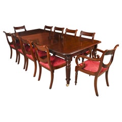 Antique Regency Flame Mahogany Dining Table 19th Century & 10 Chairs