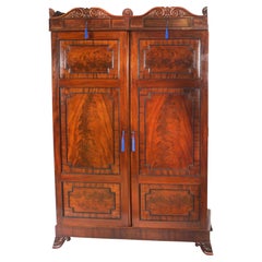 Vintage Regency Flame Mahogany Two Door Wardrobe 19th Century