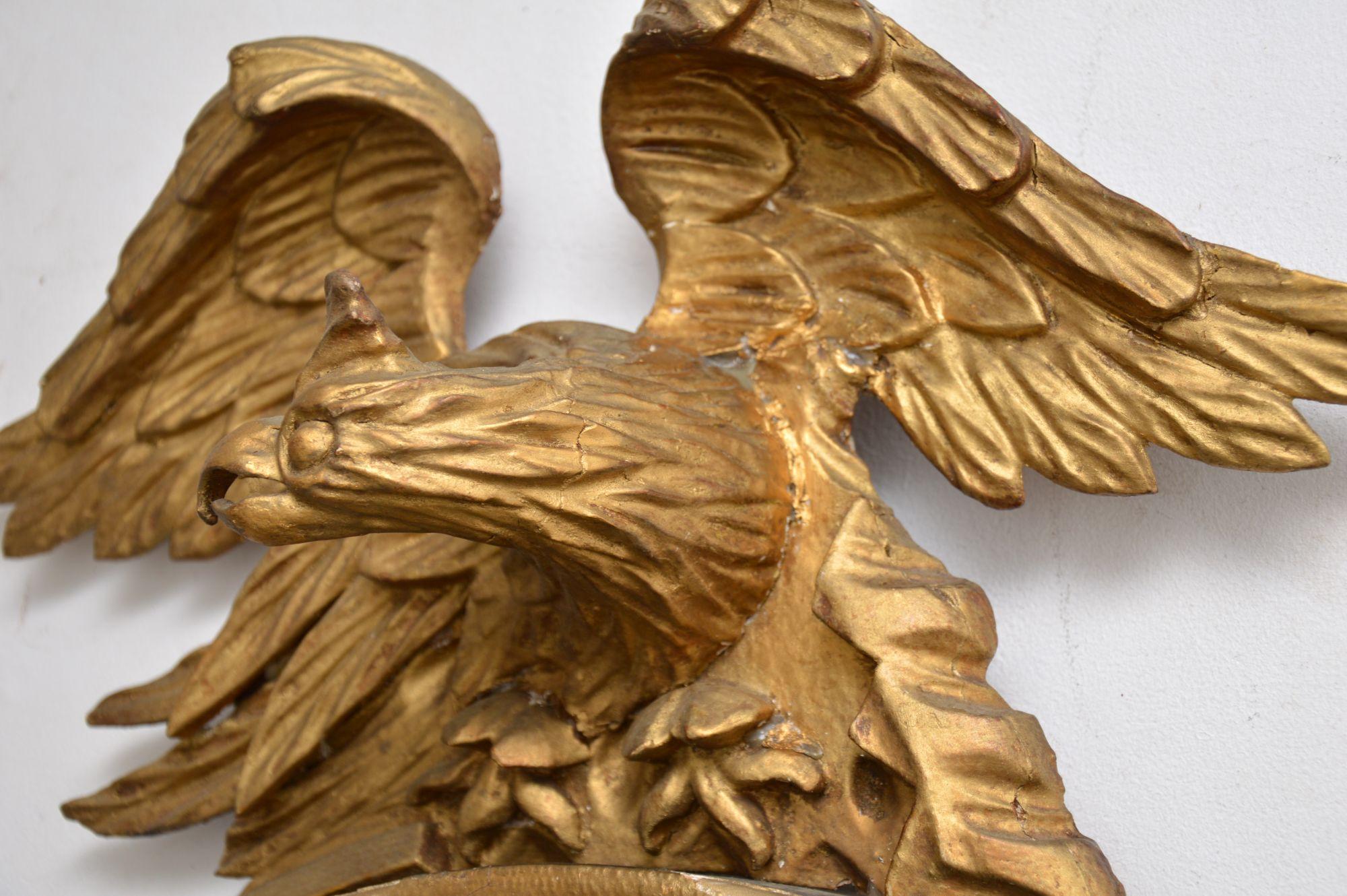British Antique Regency Gilt Wood Convex Eagle Mirror