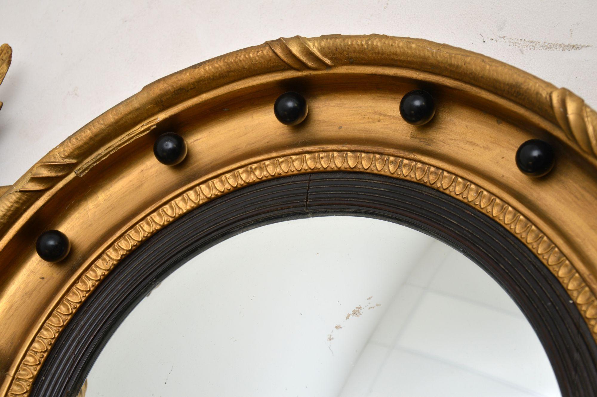 Antique Regency Gilt Wood Convex Eagle Mirror In Good Condition In London, GB