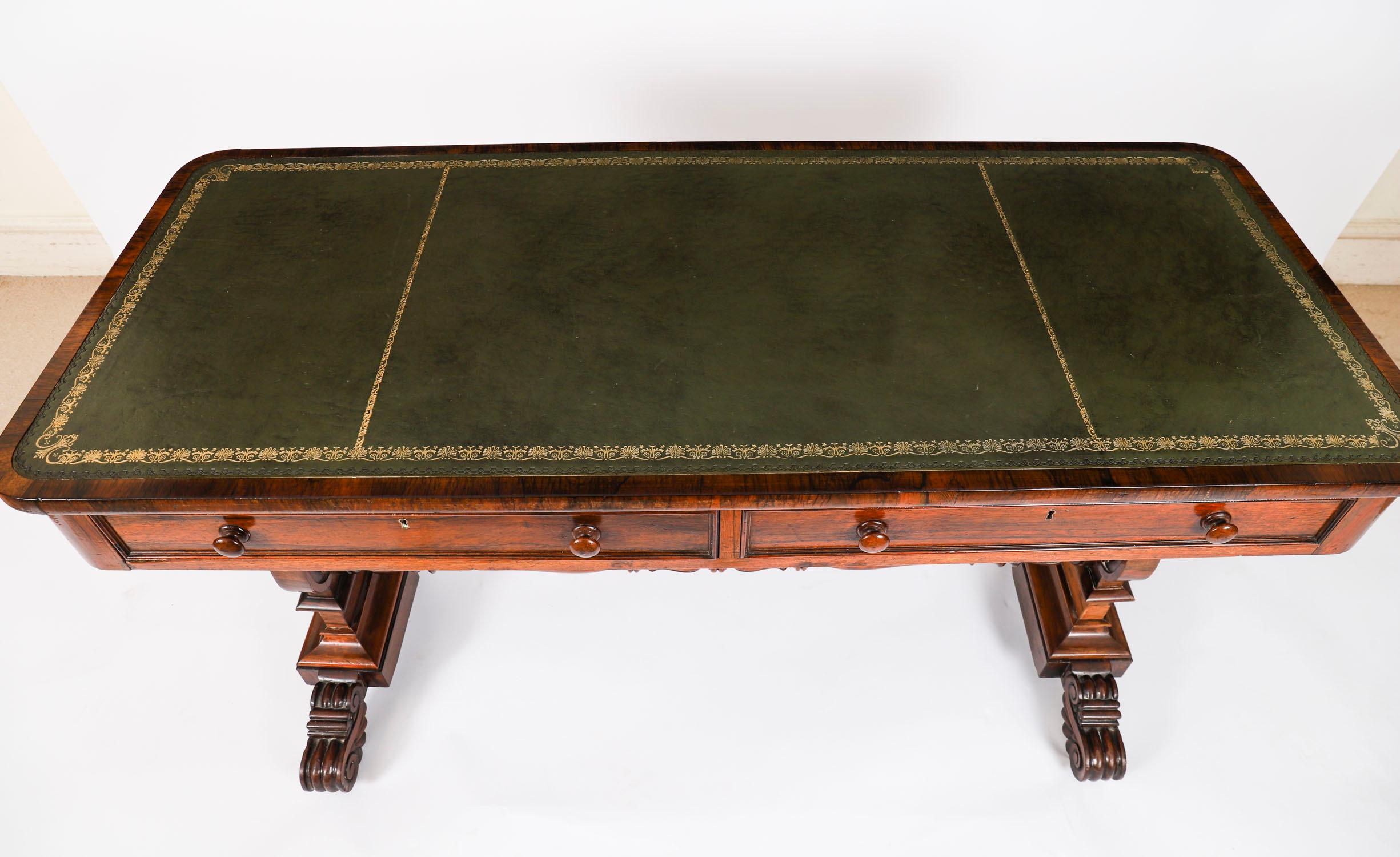Brass Antique Regency Gonçalo Alves Library Writing Table Desk 19th Century For Sale