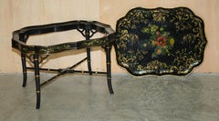 ANTiQUE REGENCY HAND PAINTED PAPER MACHE REMOVEABLE TOP TRAY SERVING TABLE