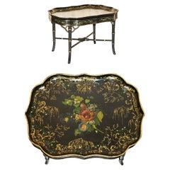 ANTiQUE REGENCY HAND PAINTED PAPER MACHE REMOVEABLE TOP TRAY SERVING TABLE