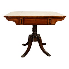 Antique Regency Inlaid Ebony Mahogany Pembroke Drop Leaf Pedestal Table 1810