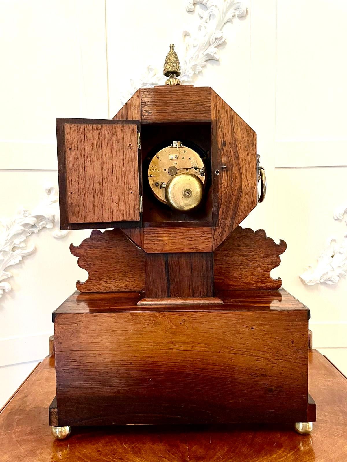 Antique Regency Inlaid Marquetry Mantel Clock For Sale 4