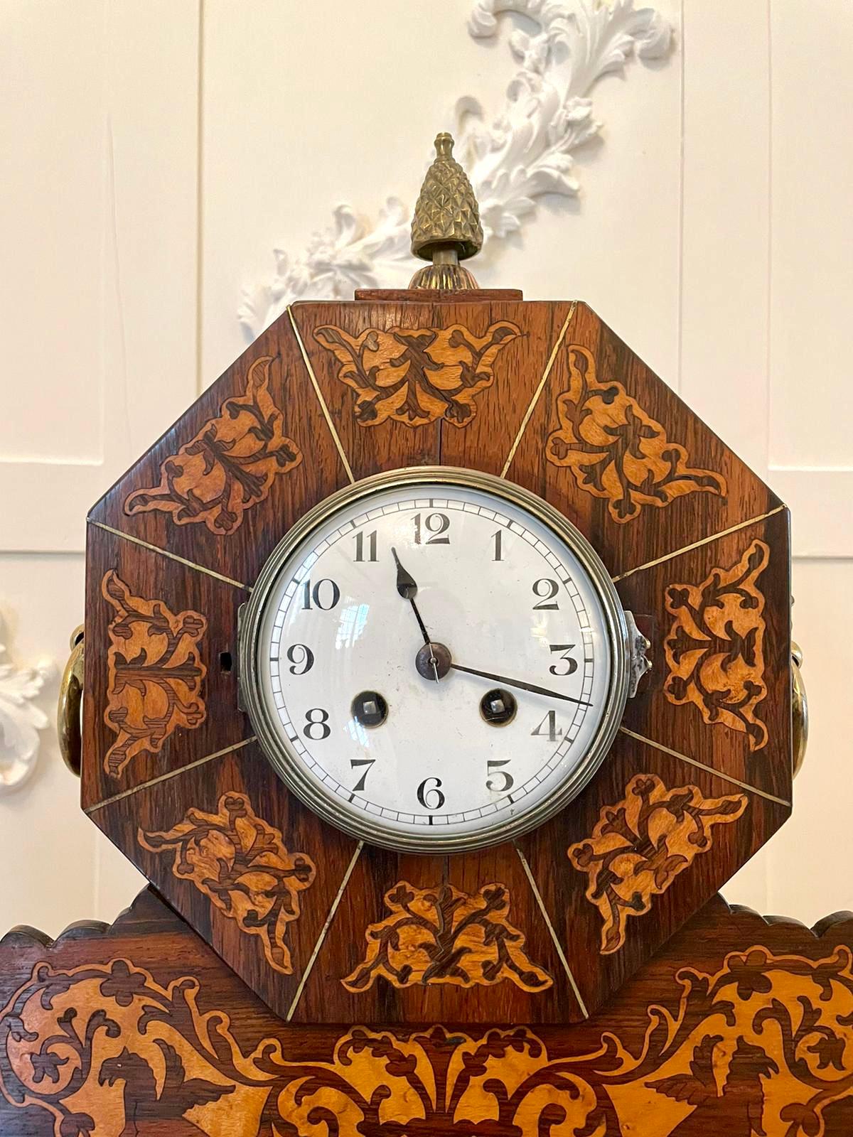 Antique Regency Inlaid Marquetry Mantel Clock In Excellent Condition For Sale In Suffolk, GB