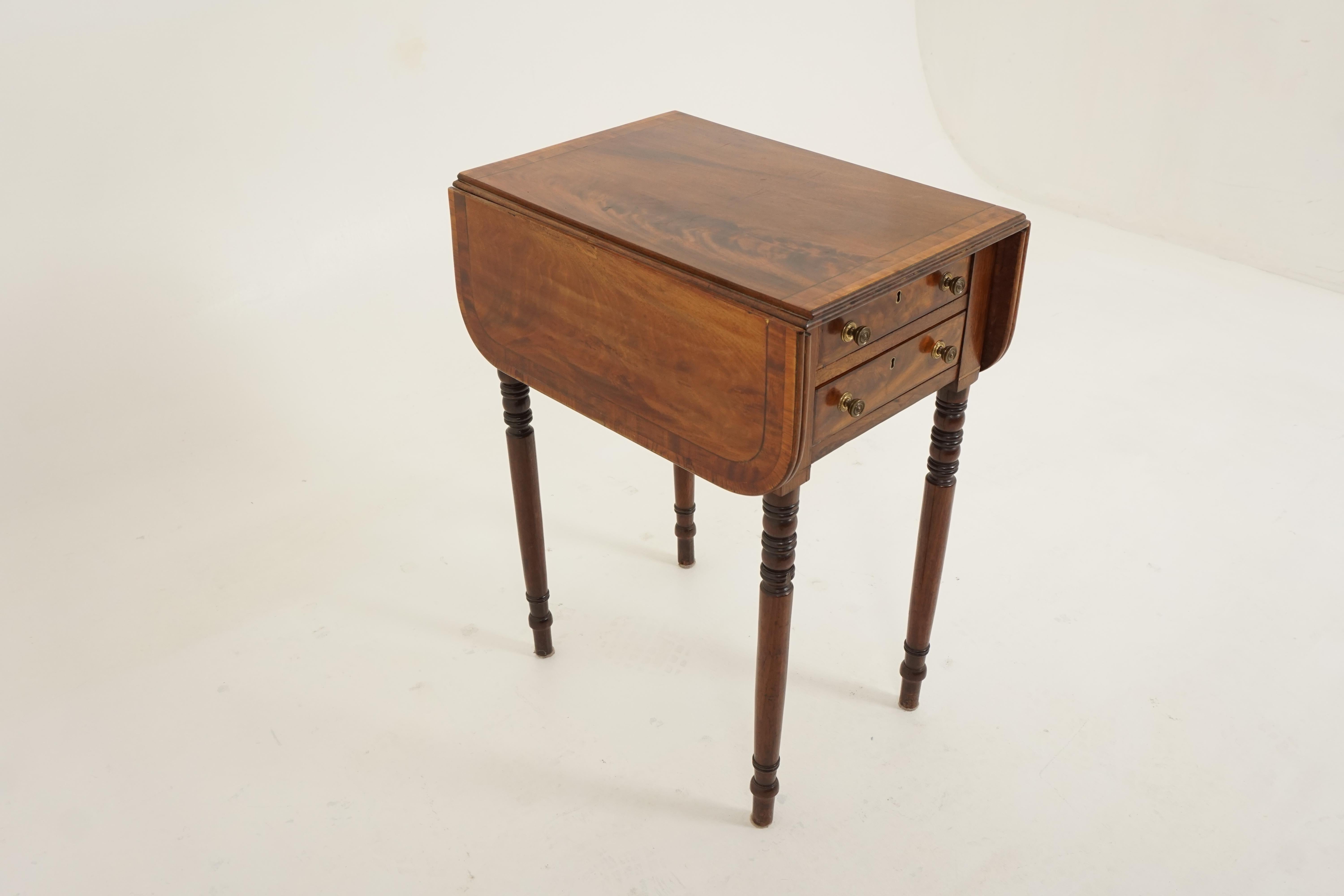 Scottish Antique Regency Inlaid Pembroke Drop Leaf Table, Scotland 1810, H288  For Sale