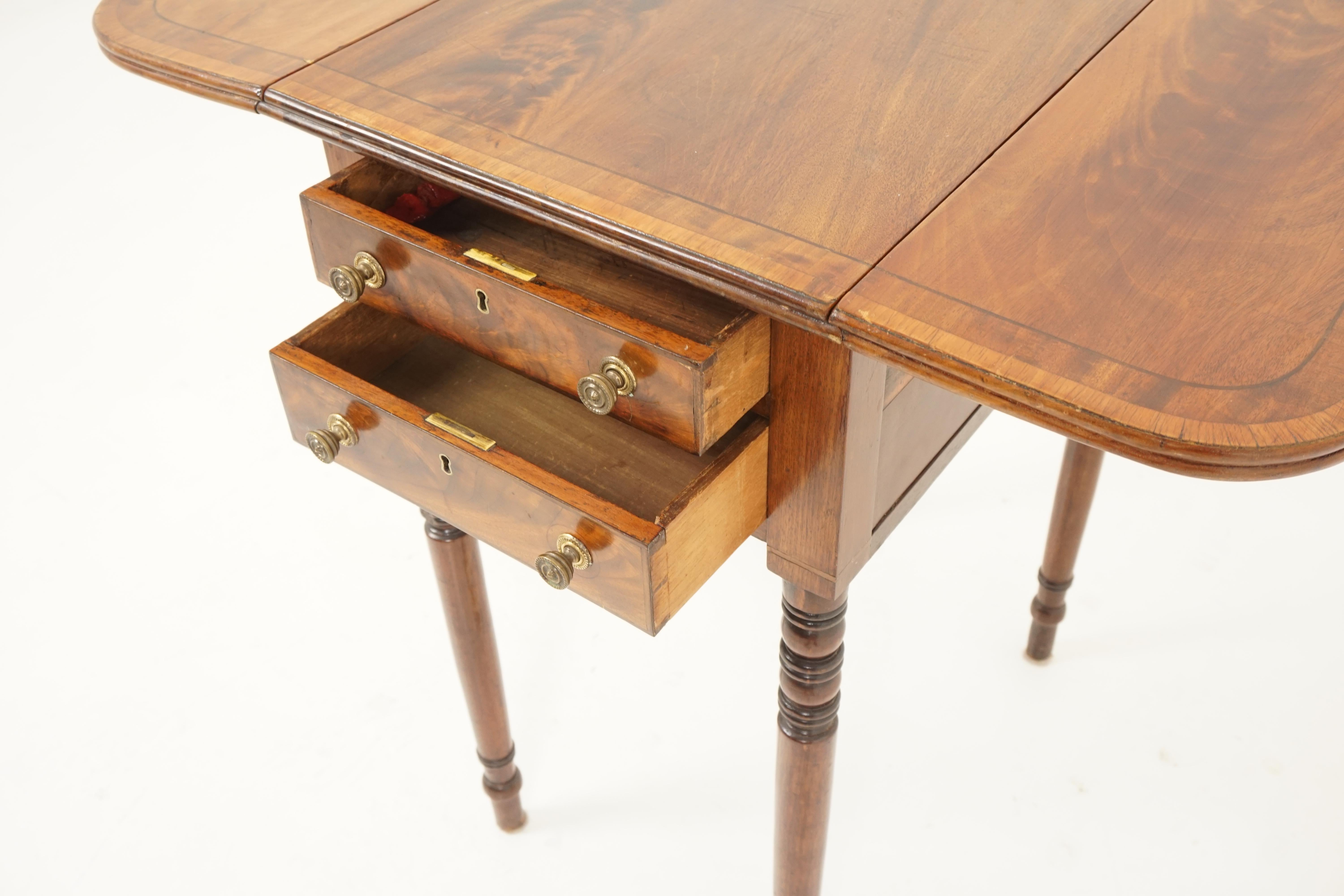 Antique Regency Inlaid Pembroke Drop Leaf Table, Scotland 1810, H288  In Good Condition For Sale In Vancouver, BC