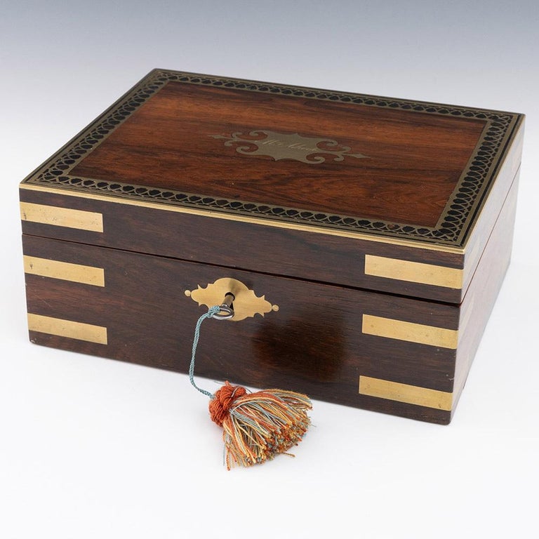 Rosewood Jewellery Box With Brass Peacocks - 19thC Rosewood Jewellery Box With Brass Peacocks - 19thC