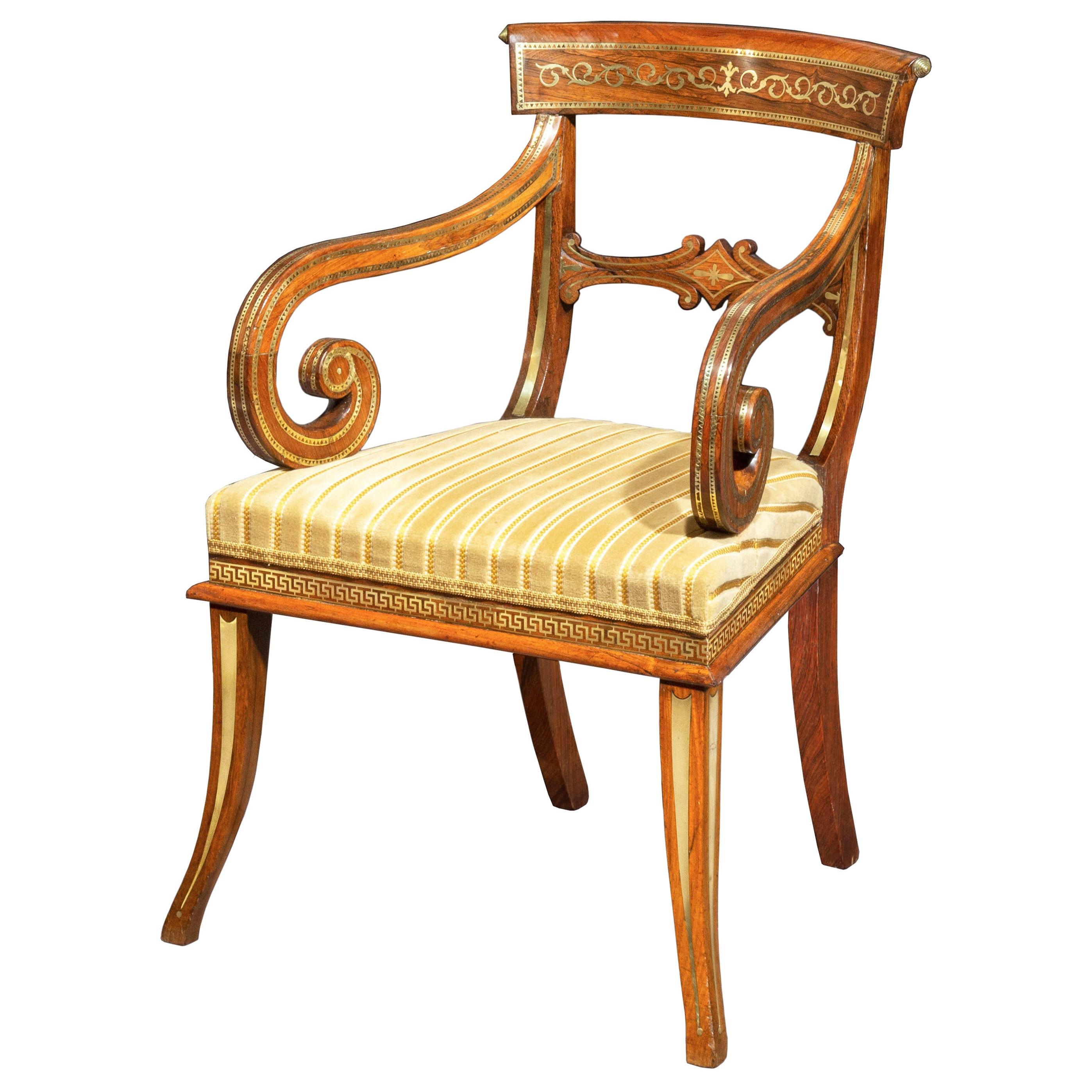 Antique Regency Ebonised and Brass Desk Chair For Sale at 1stDibs