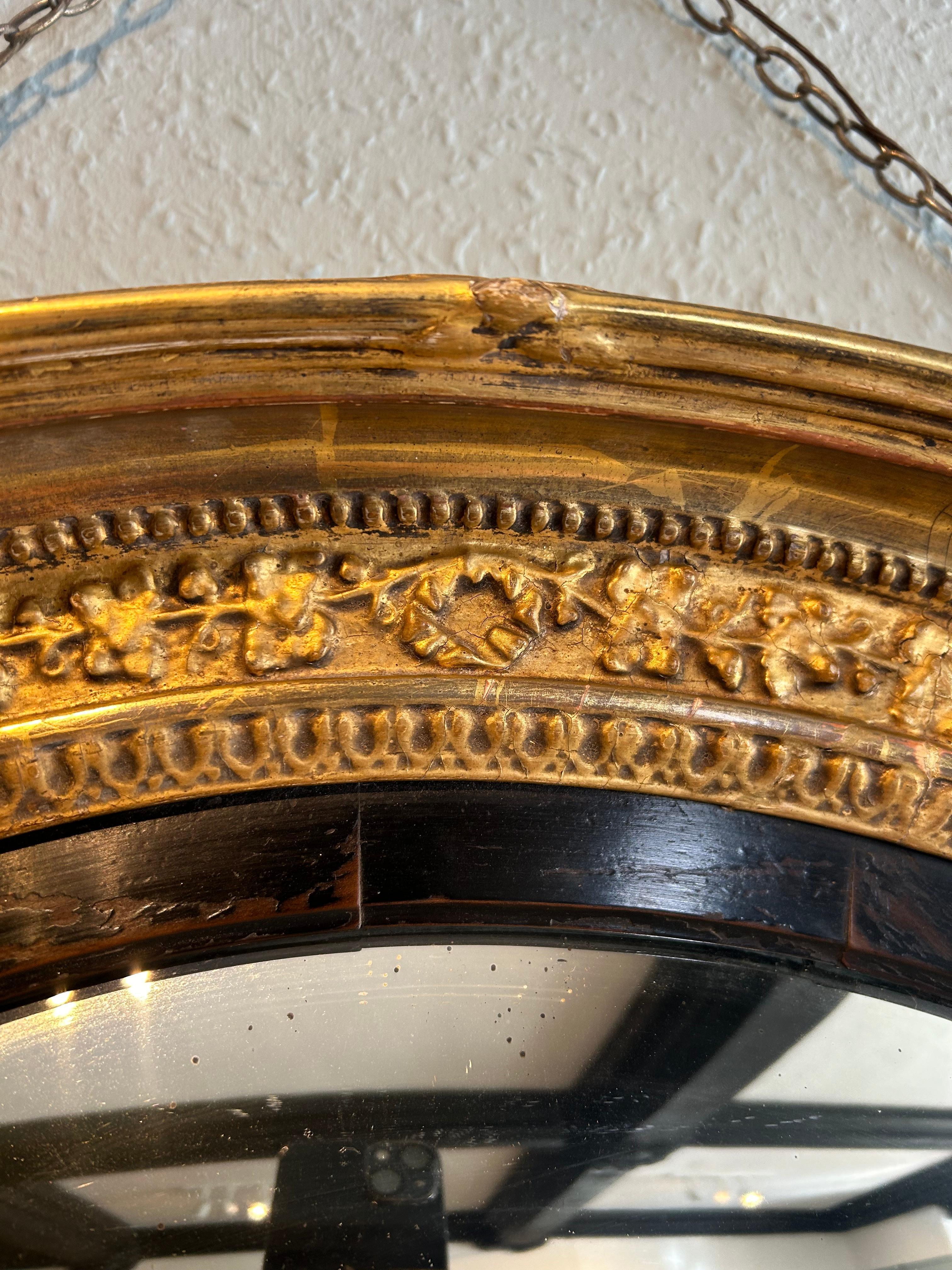 English Antique Regency Large Gilt Convex Mirror For Sale