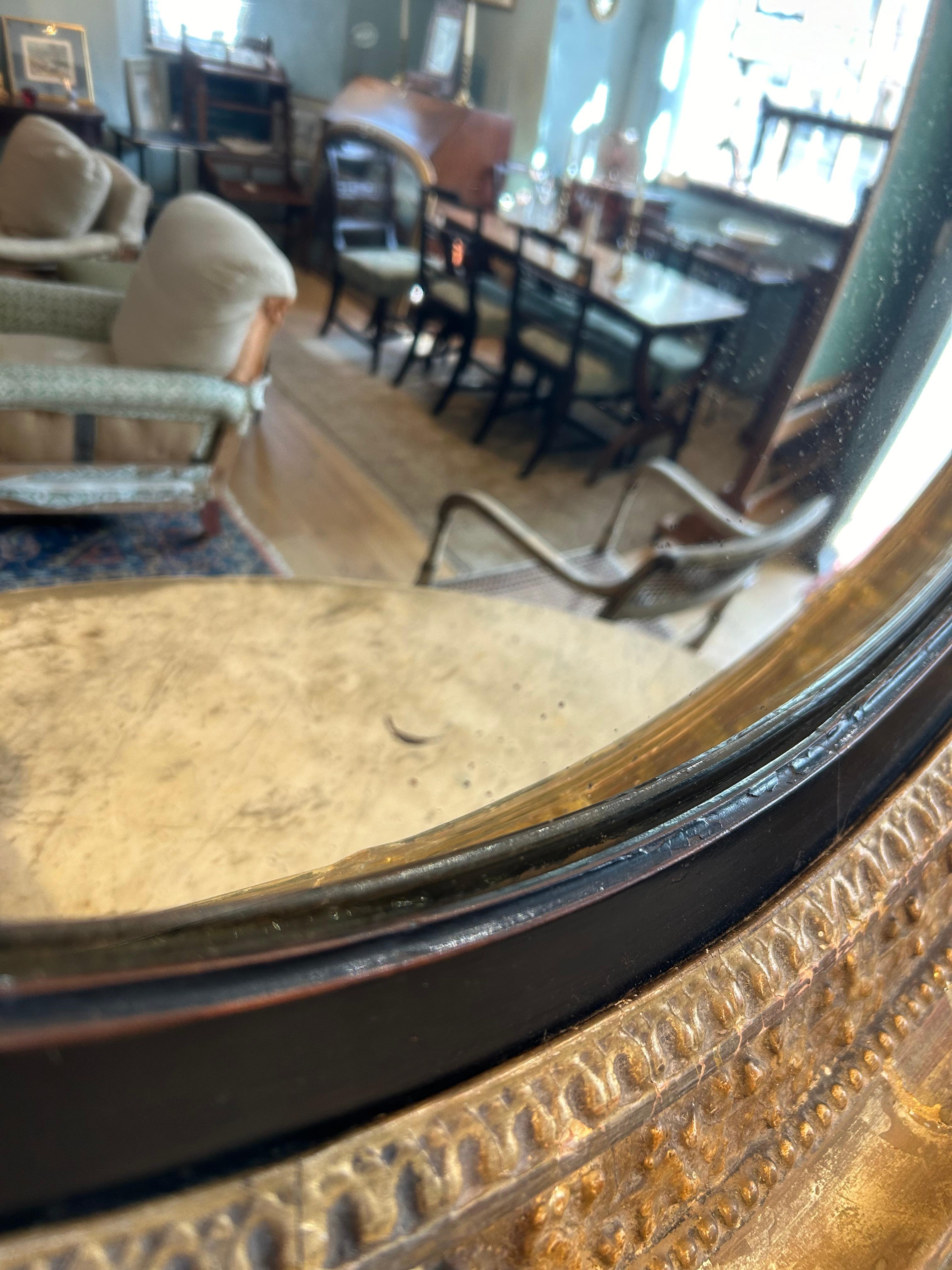 19th Century Antique Regency Large Gilt Convex Mirror For Sale