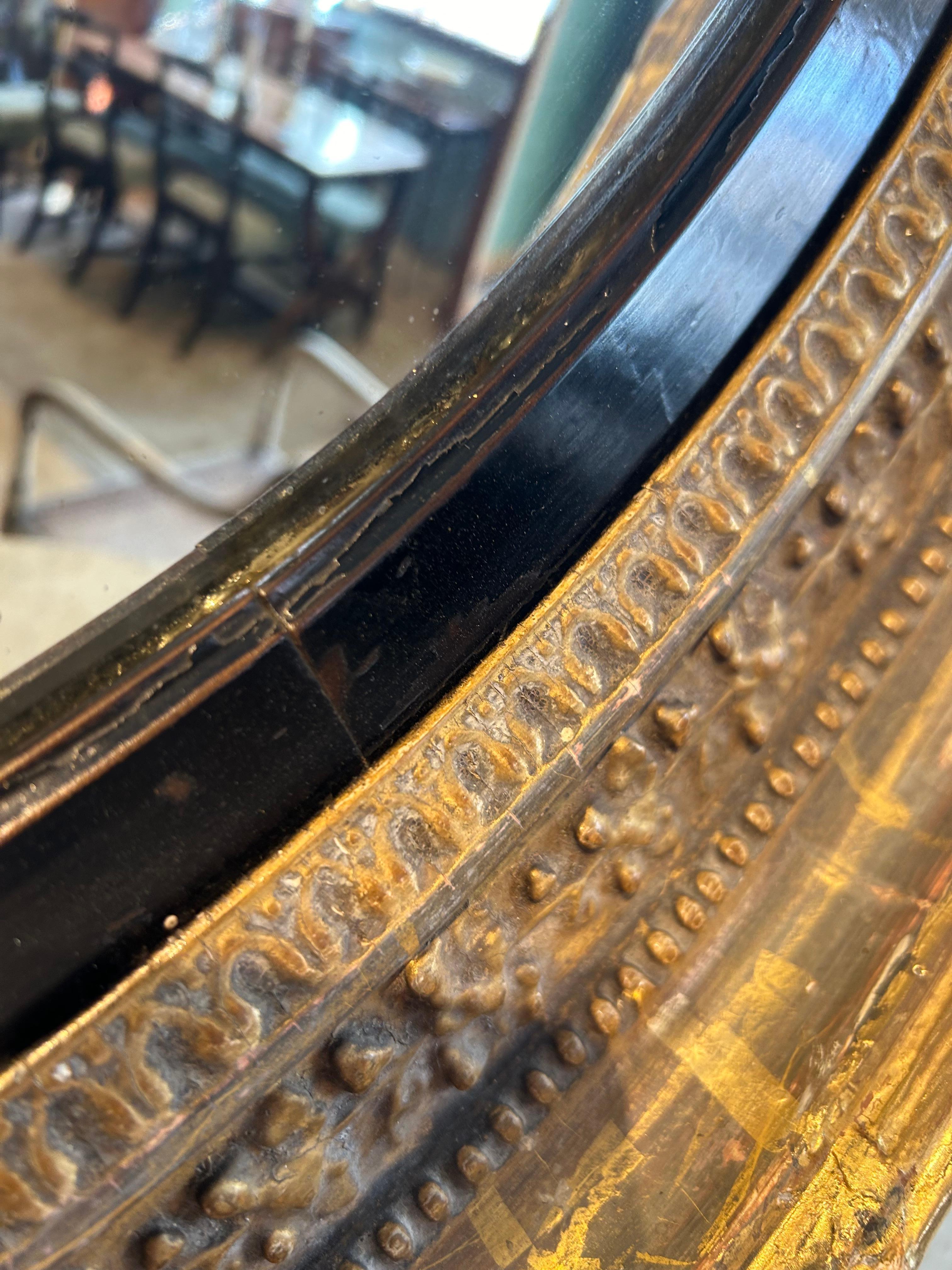 Gold Leaf Antique Regency Large Gilt Convex Mirror For Sale