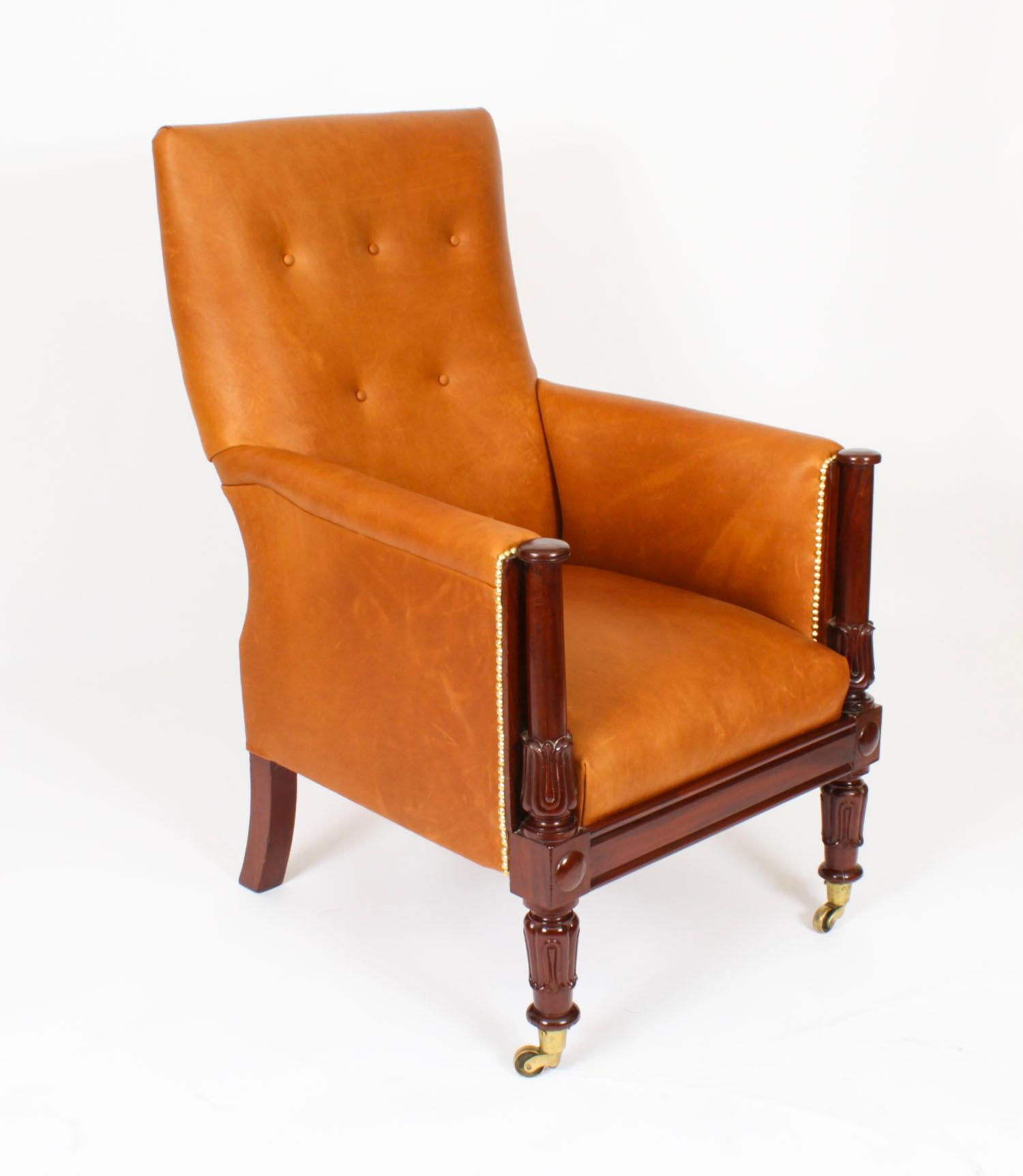 Antique Regency Leather Library Armchair 19th Century For Sale 6