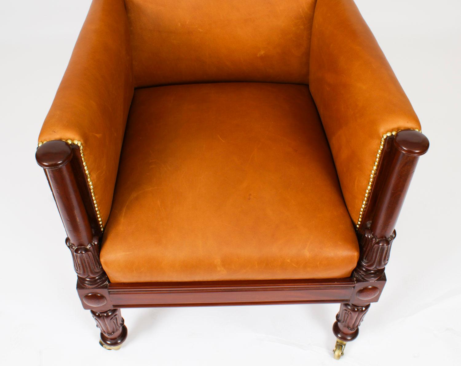Mid-19th Century Antique Regency Leather Library Armchair 19th Century For Sale