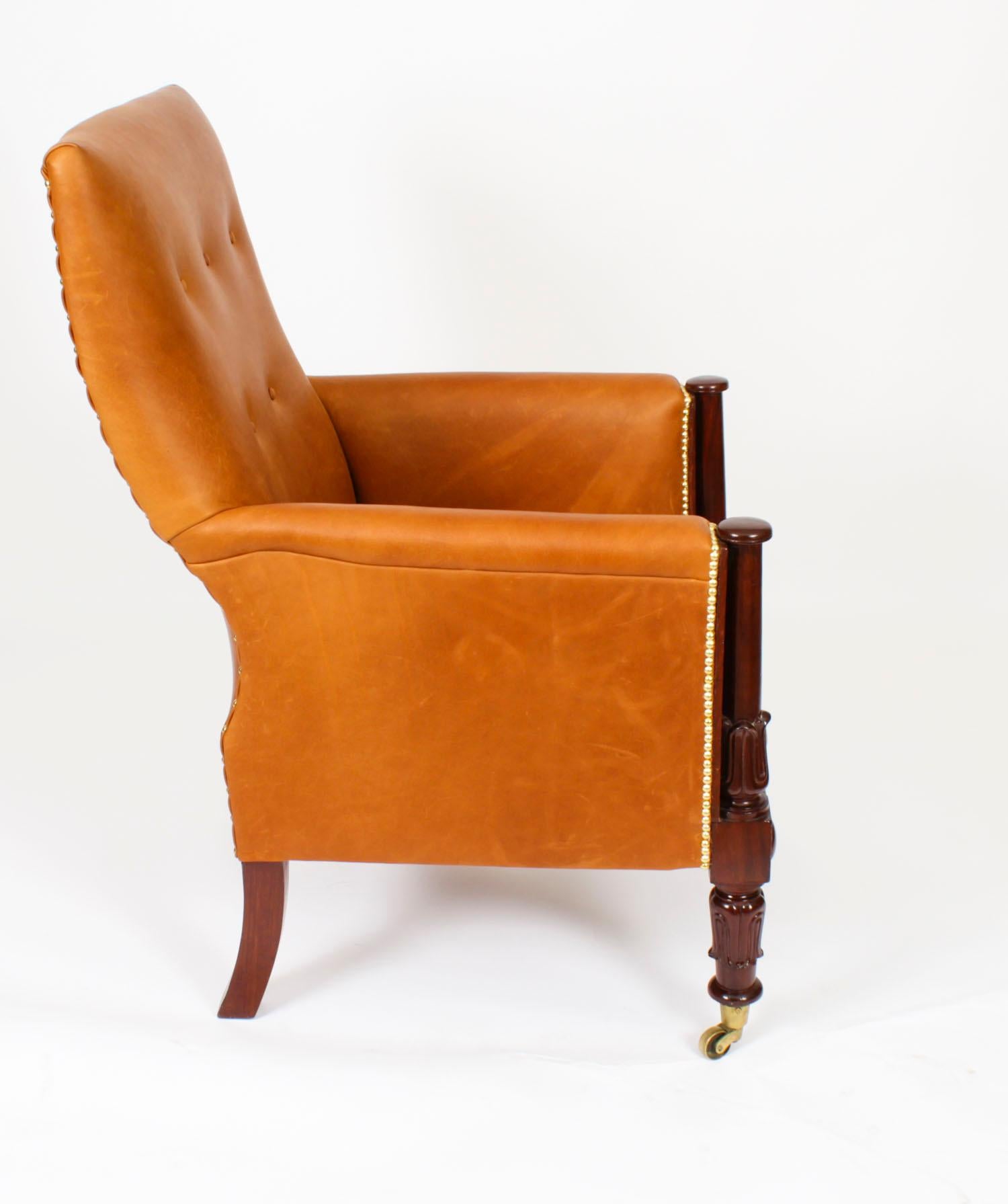 Antique Regency Leather Library Armchair 19th Century For Sale 4