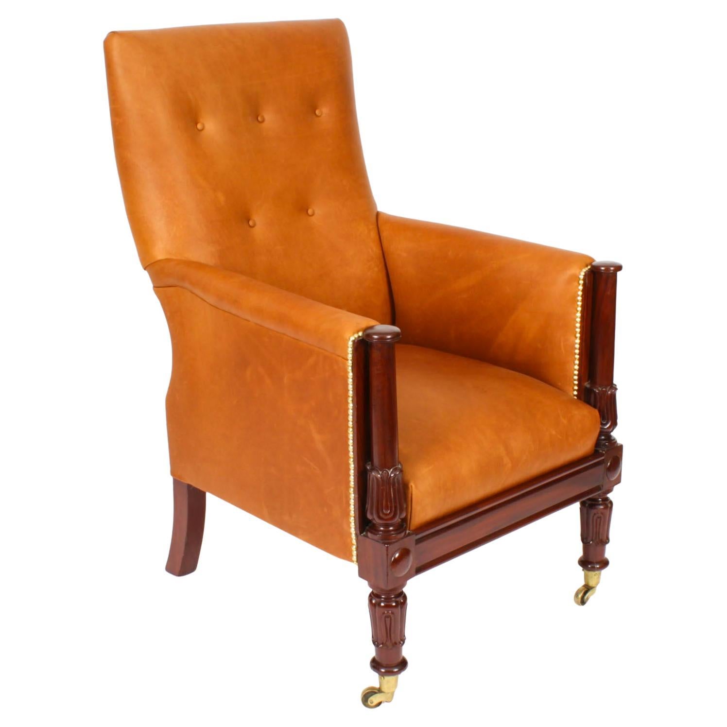 Antique Regency Leather Library Armchair 19th Century For Sale