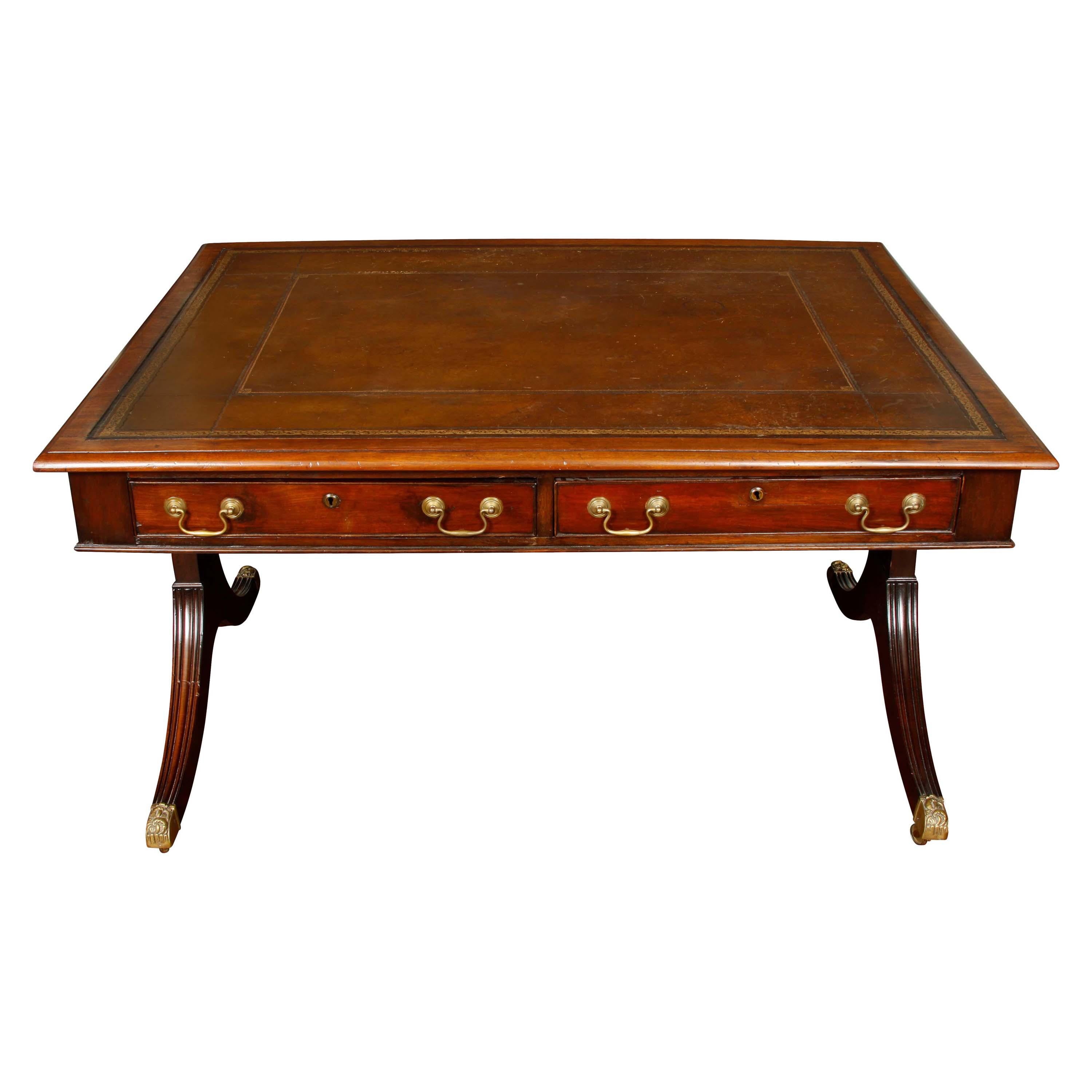 Antique Regency Leather Top Desk