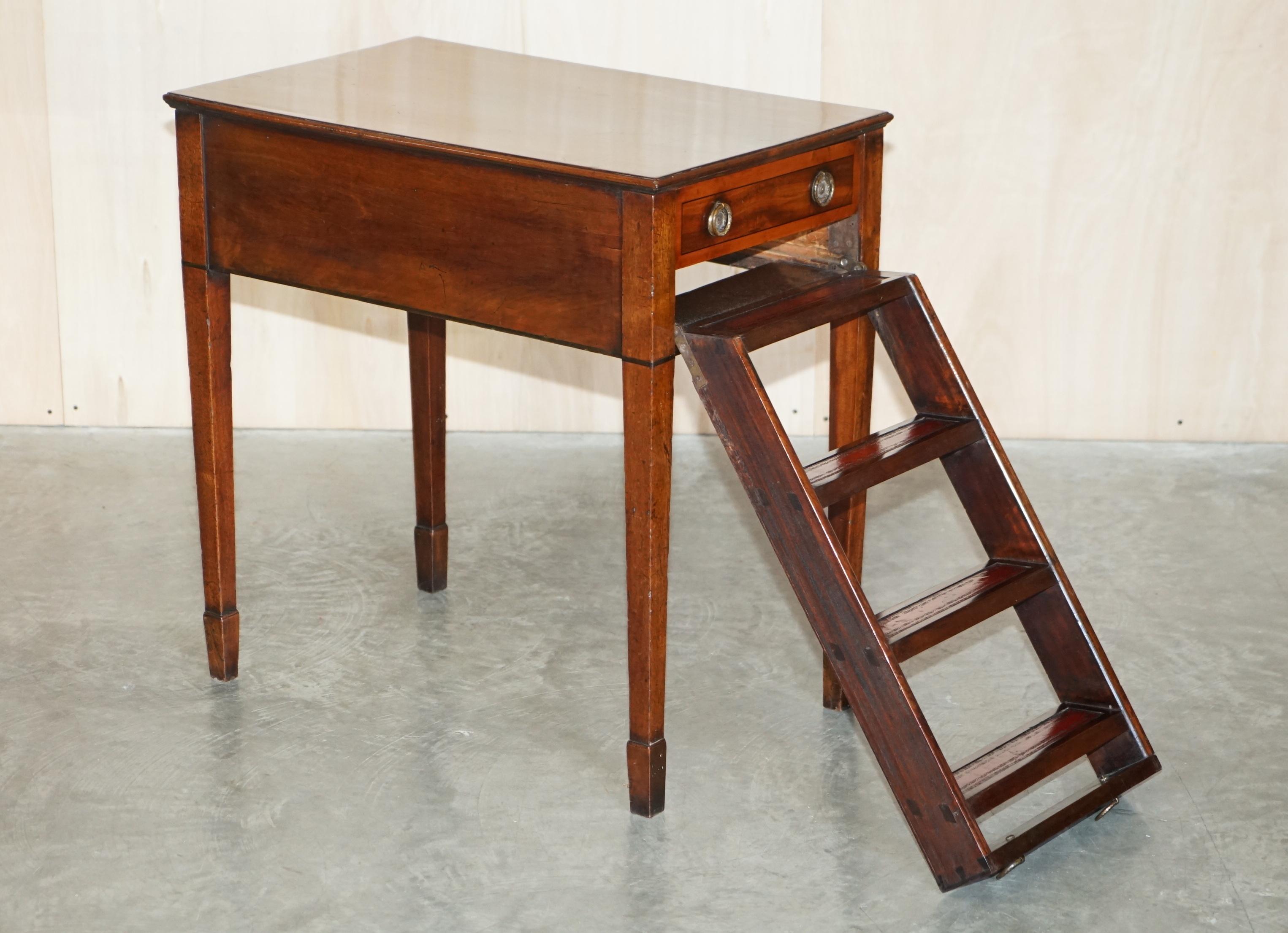 Antique Regency Library Metamorphic Library Steps Table Oxblood Leather Ladder For Sale 6