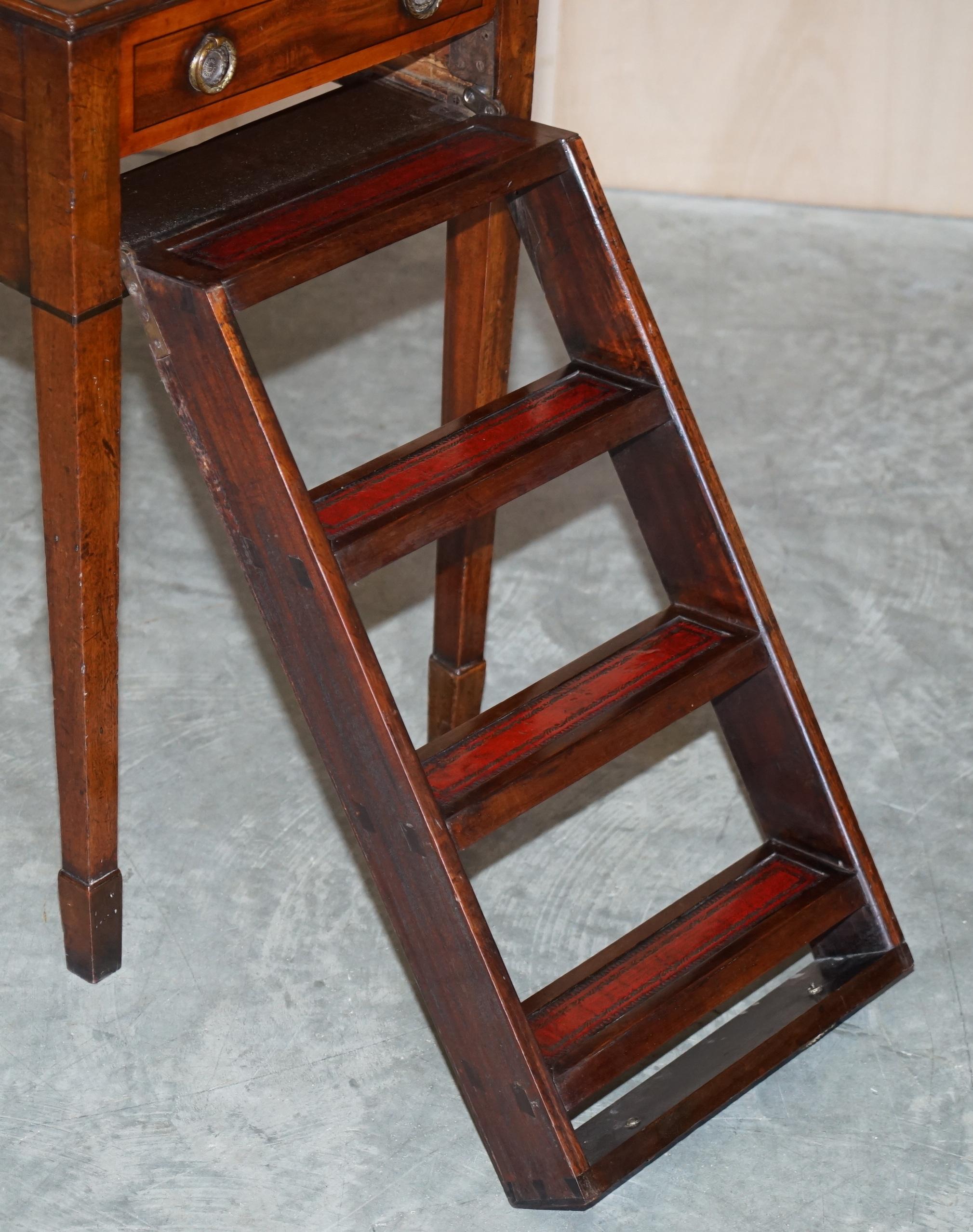 Antique Regency Library Metamorphic Library Steps Table Oxblood Leather Ladder For Sale 7