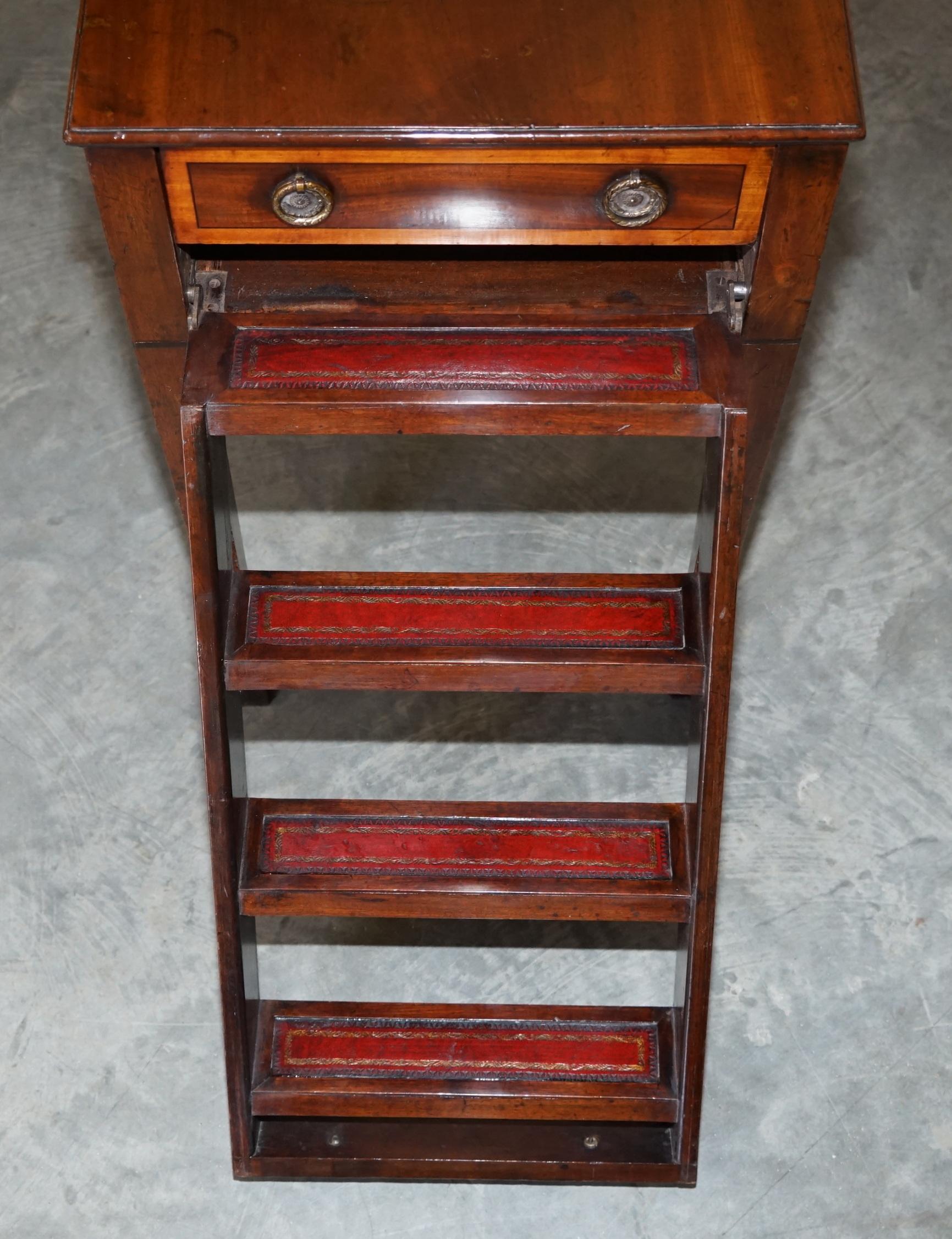 Antique Regency Library Metamorphic Library Steps Table Oxblood Leather Ladder For Sale 8
