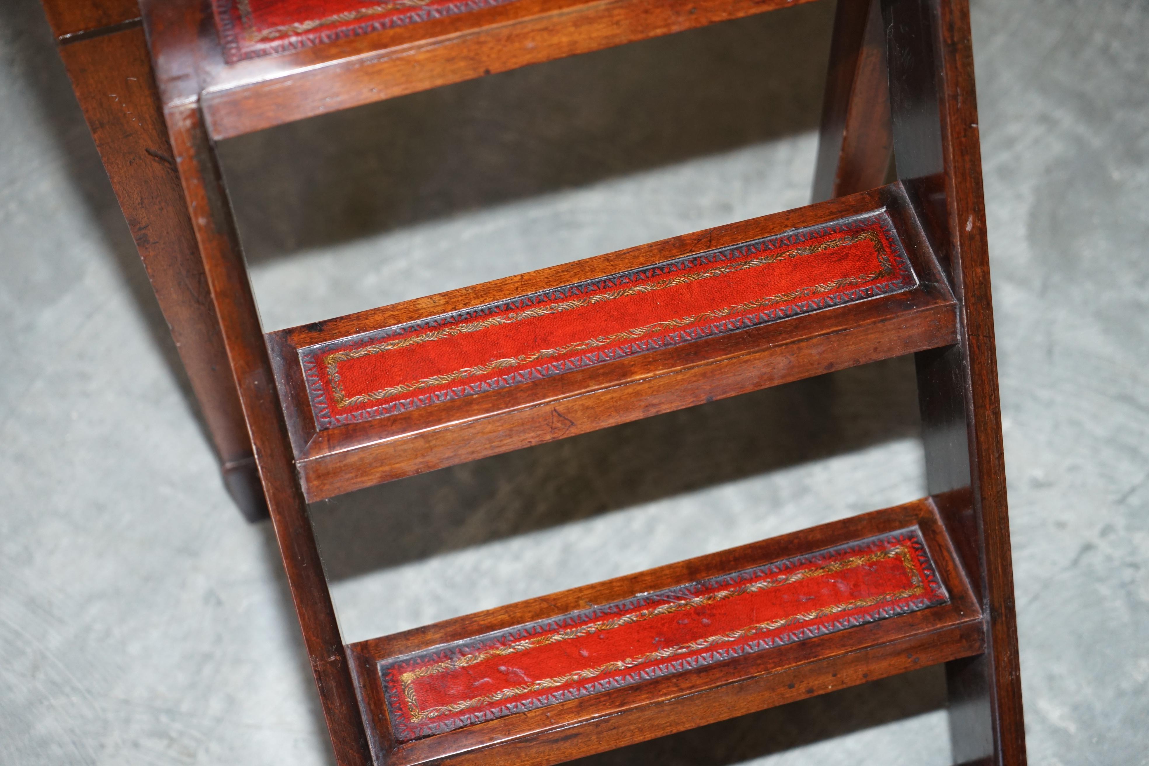 Antique Regency Library Metamorphic Library Steps Table Oxblood Leather Ladder For Sale 9