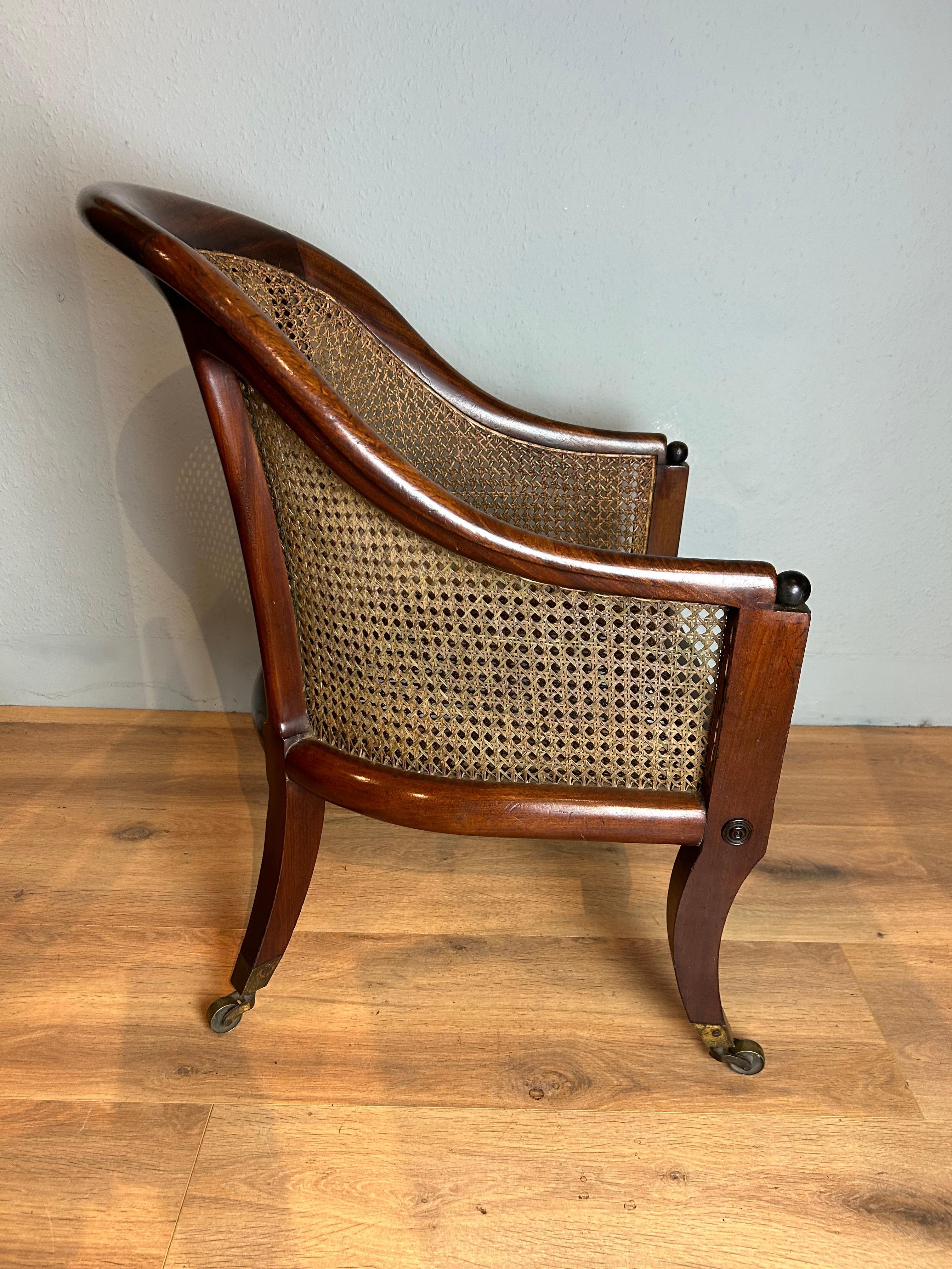 English Regency Mahogany Bergere Chair  For Sale