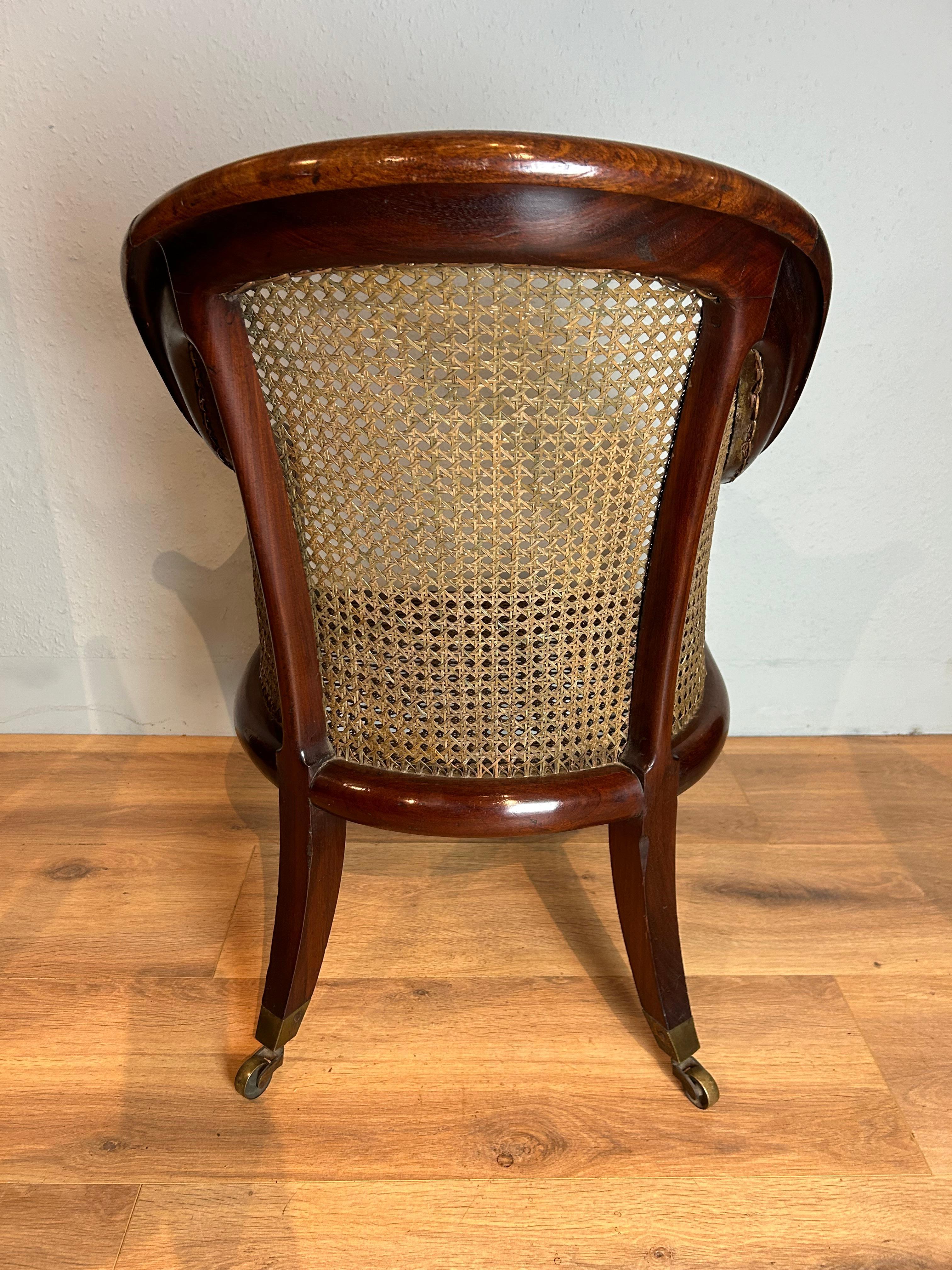 Caning Regency Mahogany Bergere Chair  For Sale