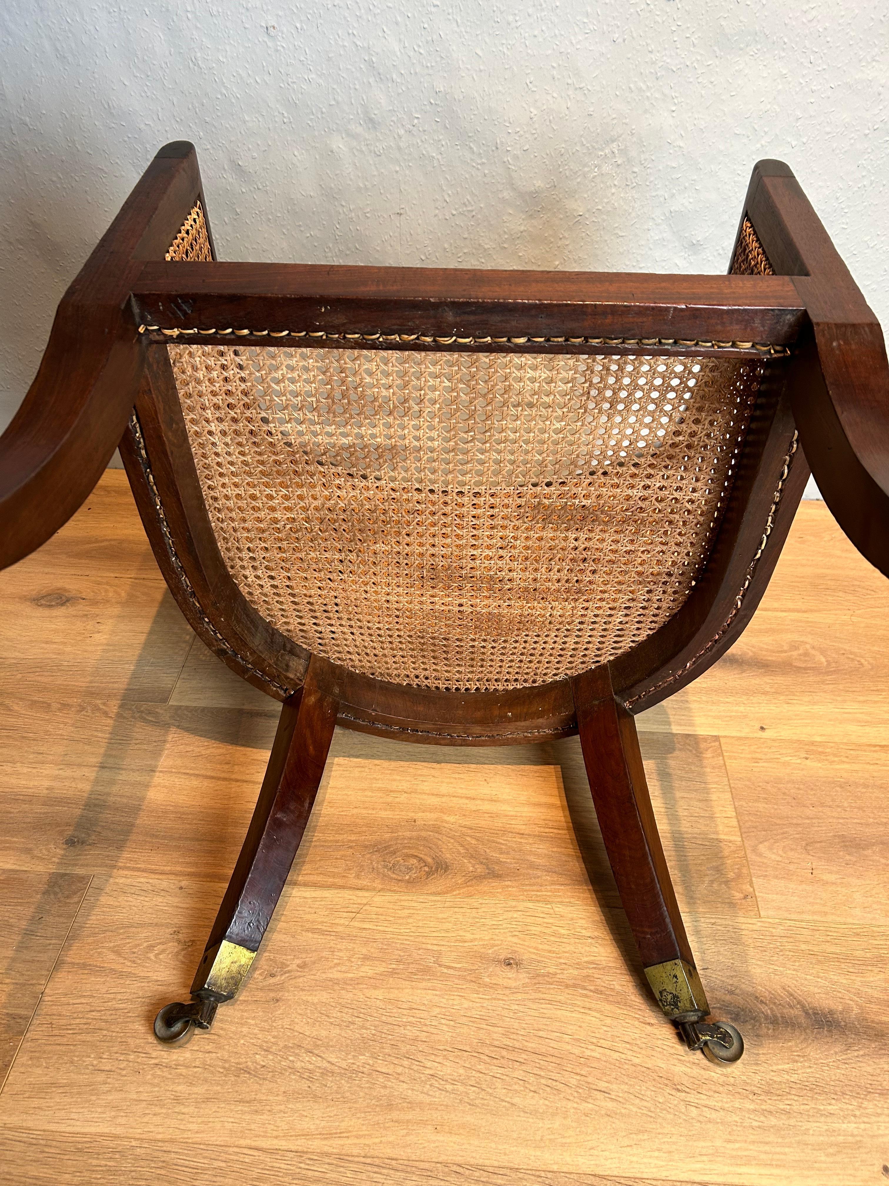 Antique Regency Mahogany Bergere Arm Chair  1
