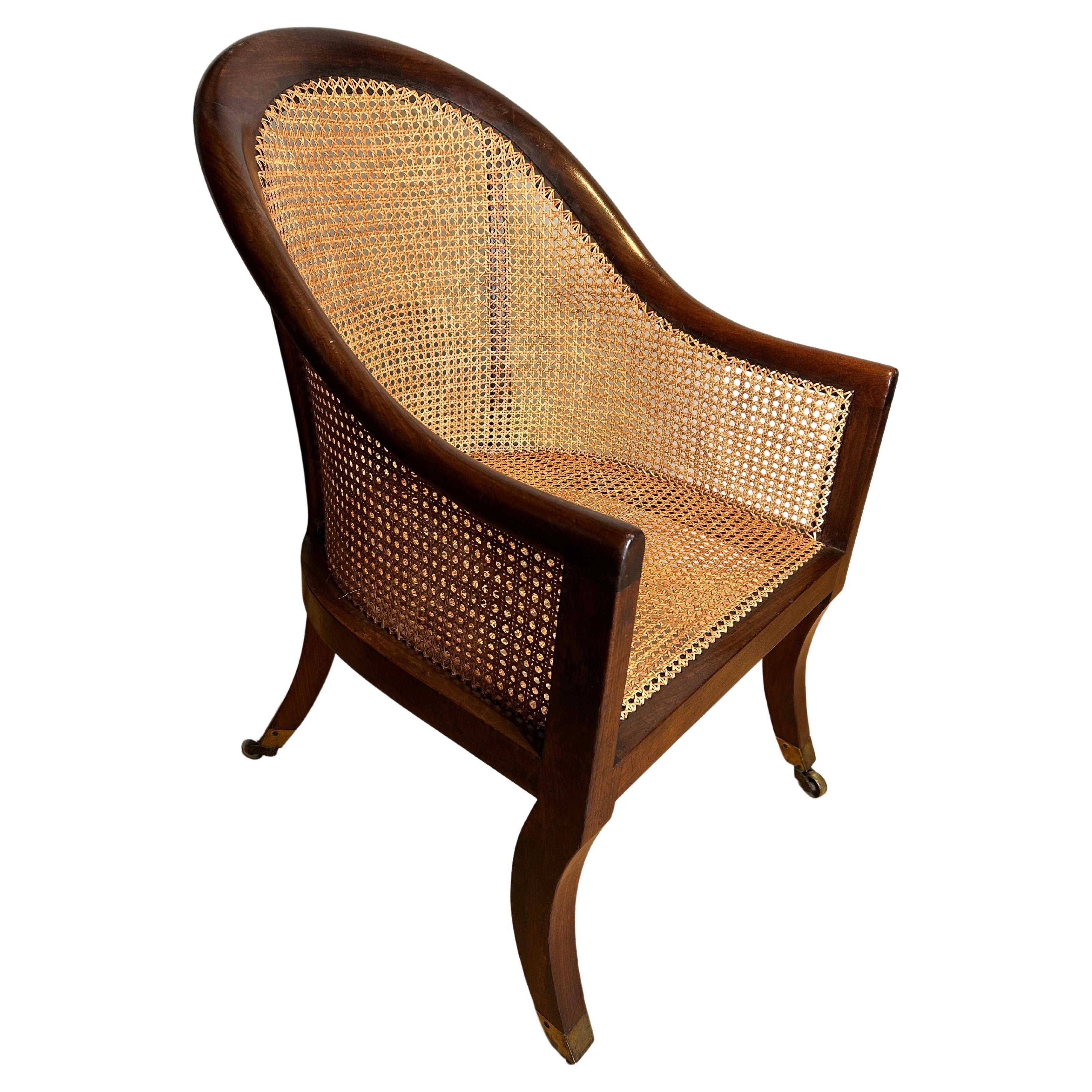 Antique Regency Mahogany Bergere Arm Chair 