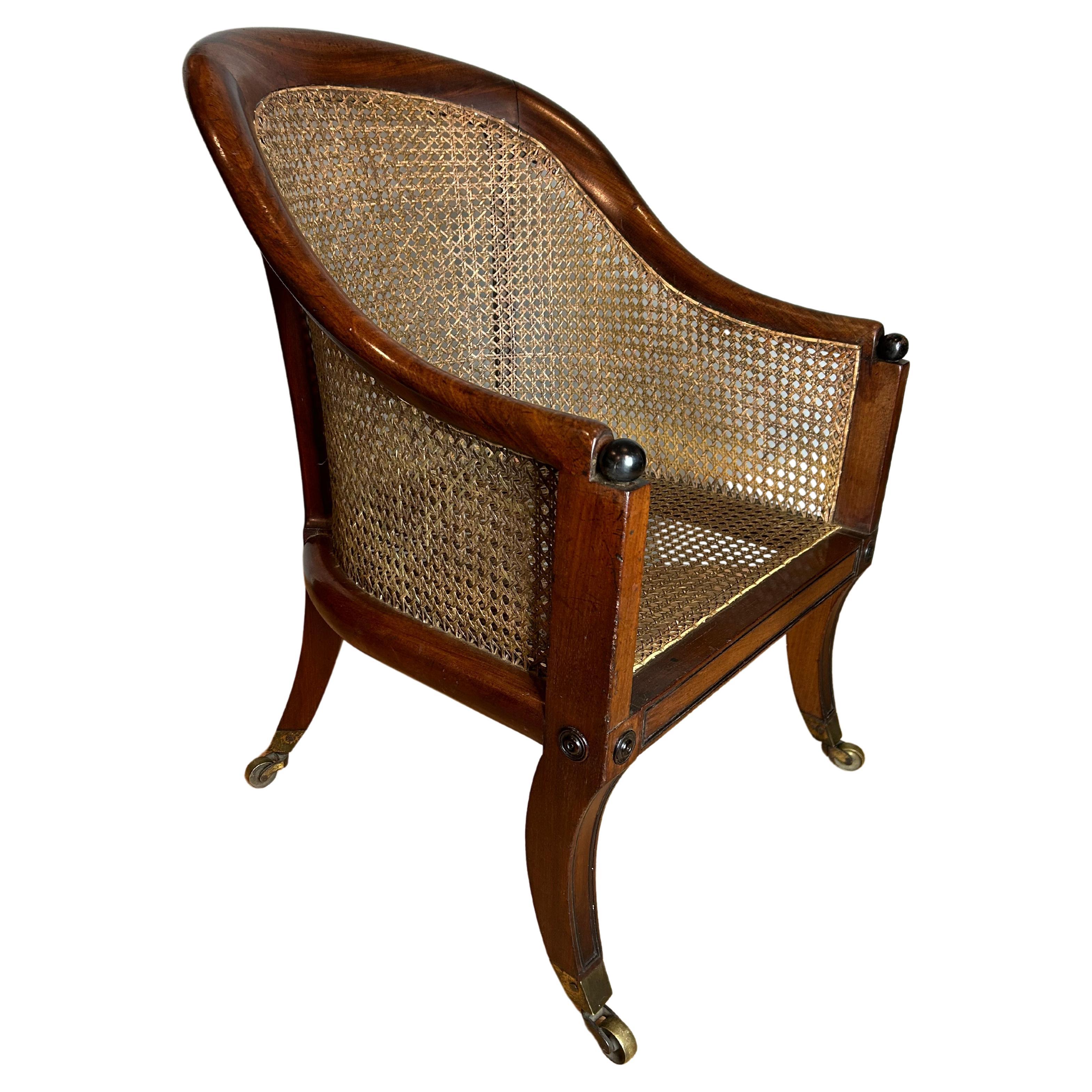 Regency Mahogany Bergere Chair  For Sale
