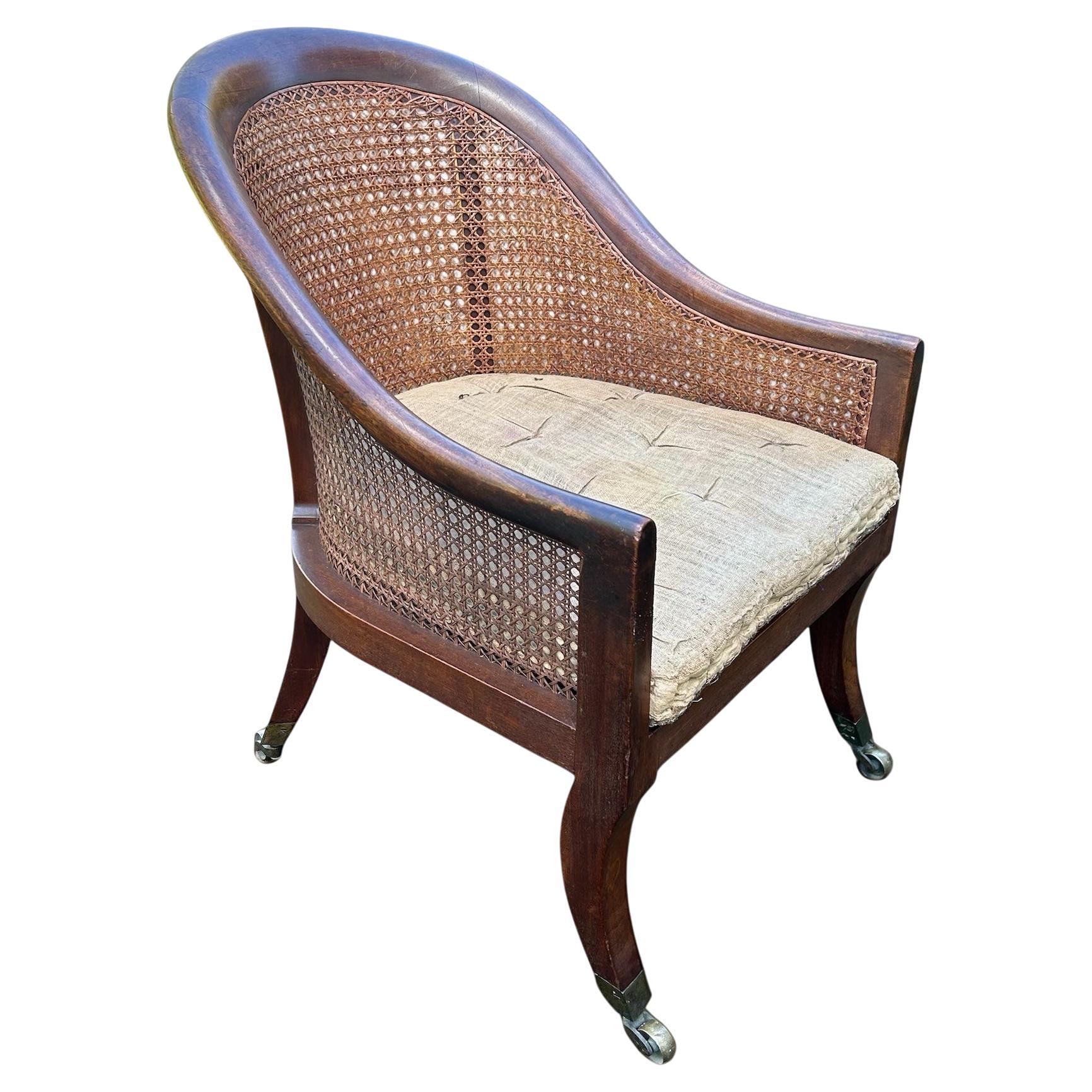 Antique Regency Mahogany Bergere/library Arm Chair.