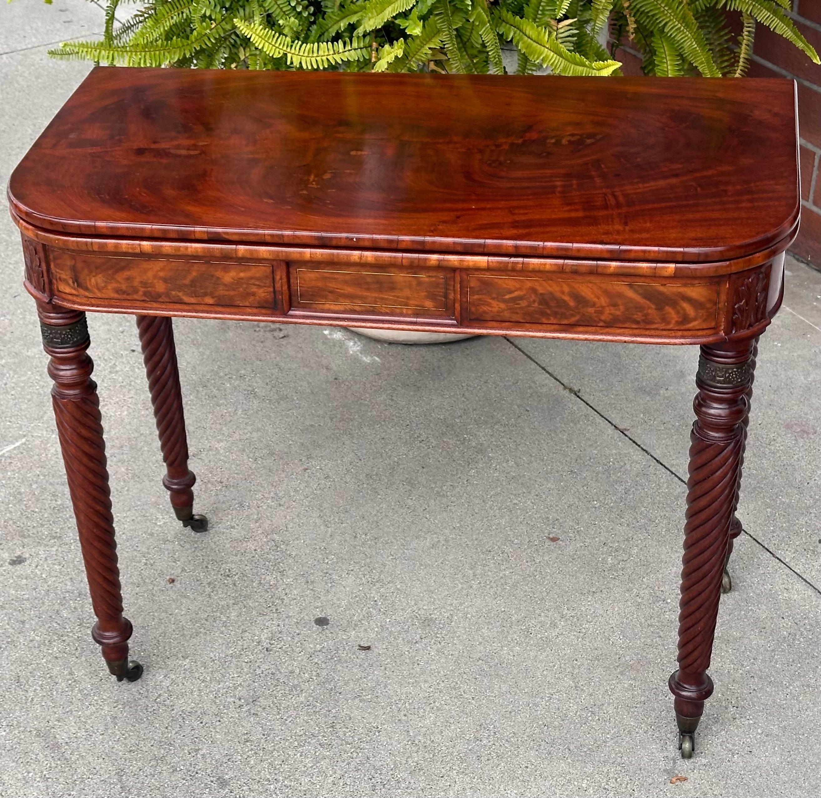 Antique Regency Mahogany Console Flip Top Game Table For Sale 2