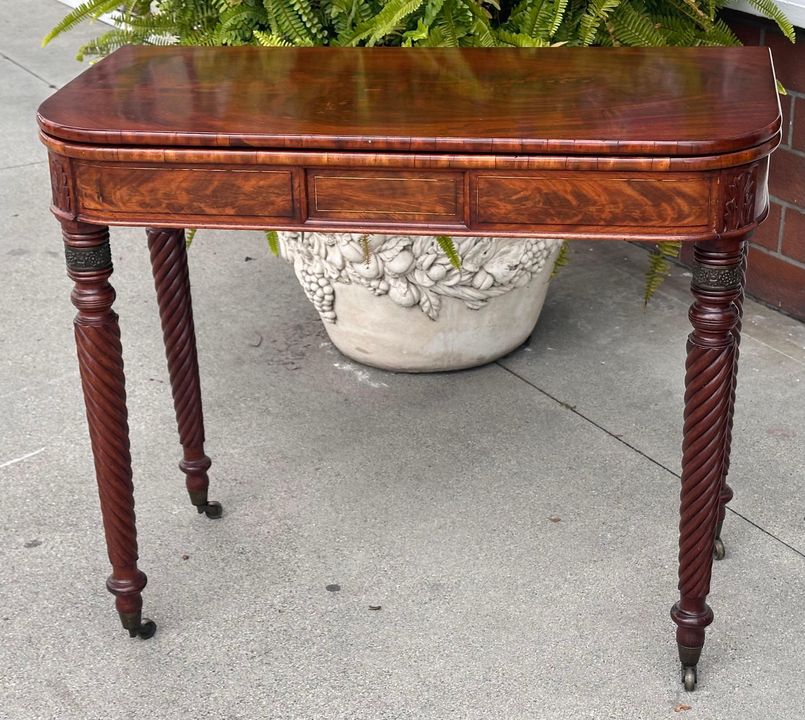 Antique Regency Mahogany Console Flip Top Game Table For Sale 3