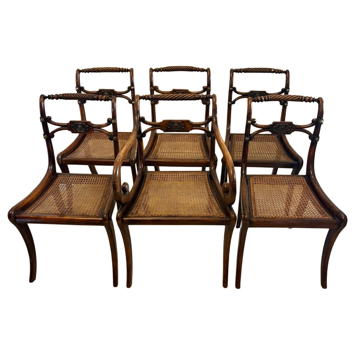 Antique Regency Mahogany Dining Chairs – Set of Six with Cane Seats