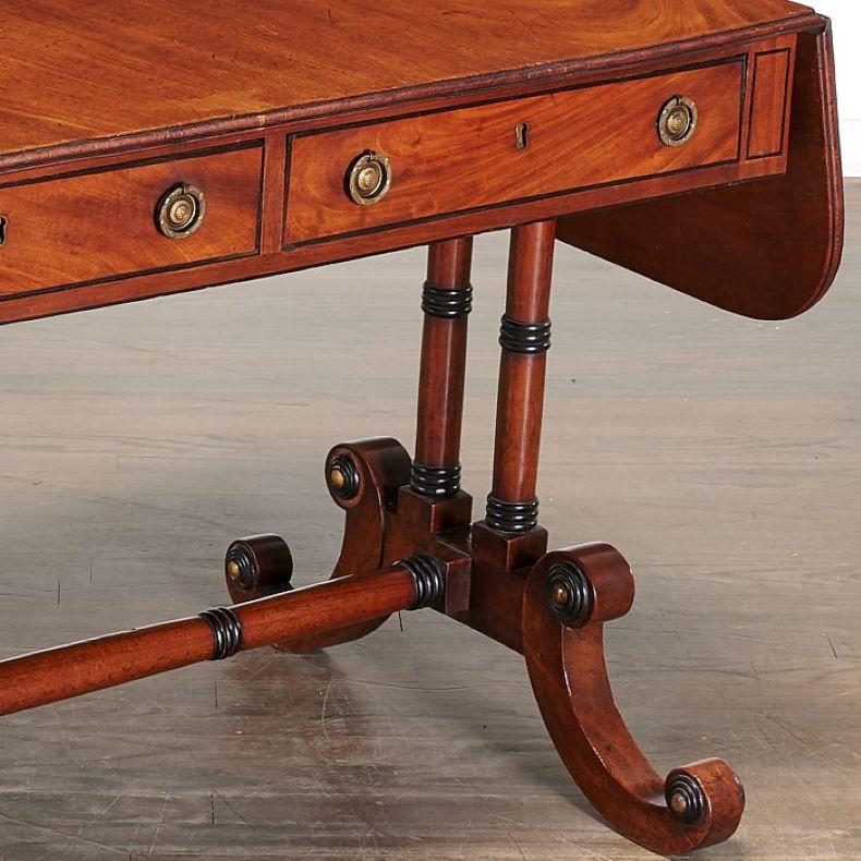 Antique Regency Mahogany Drop Leaf Sofa Table For Sale 1